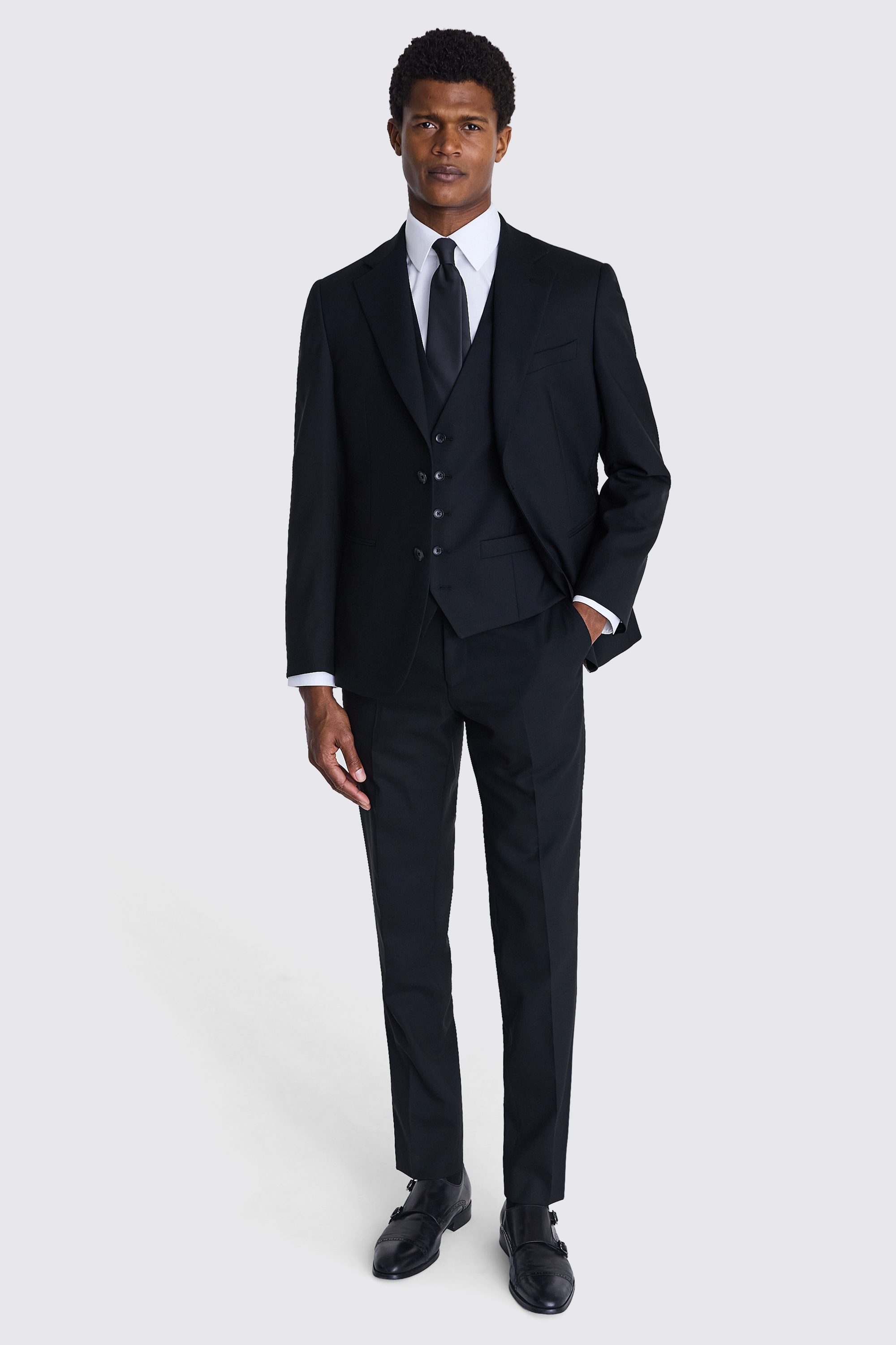 Italian Tailored Fit Black Half Lined Suit