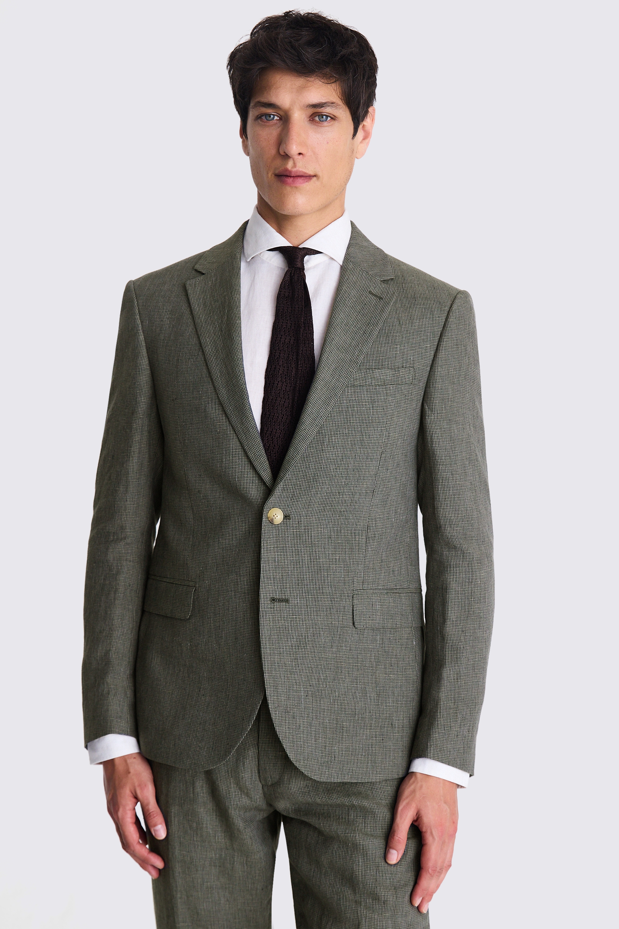 Slim Fit Green Puppytooth Linen Jacket | Buy Online at Moss