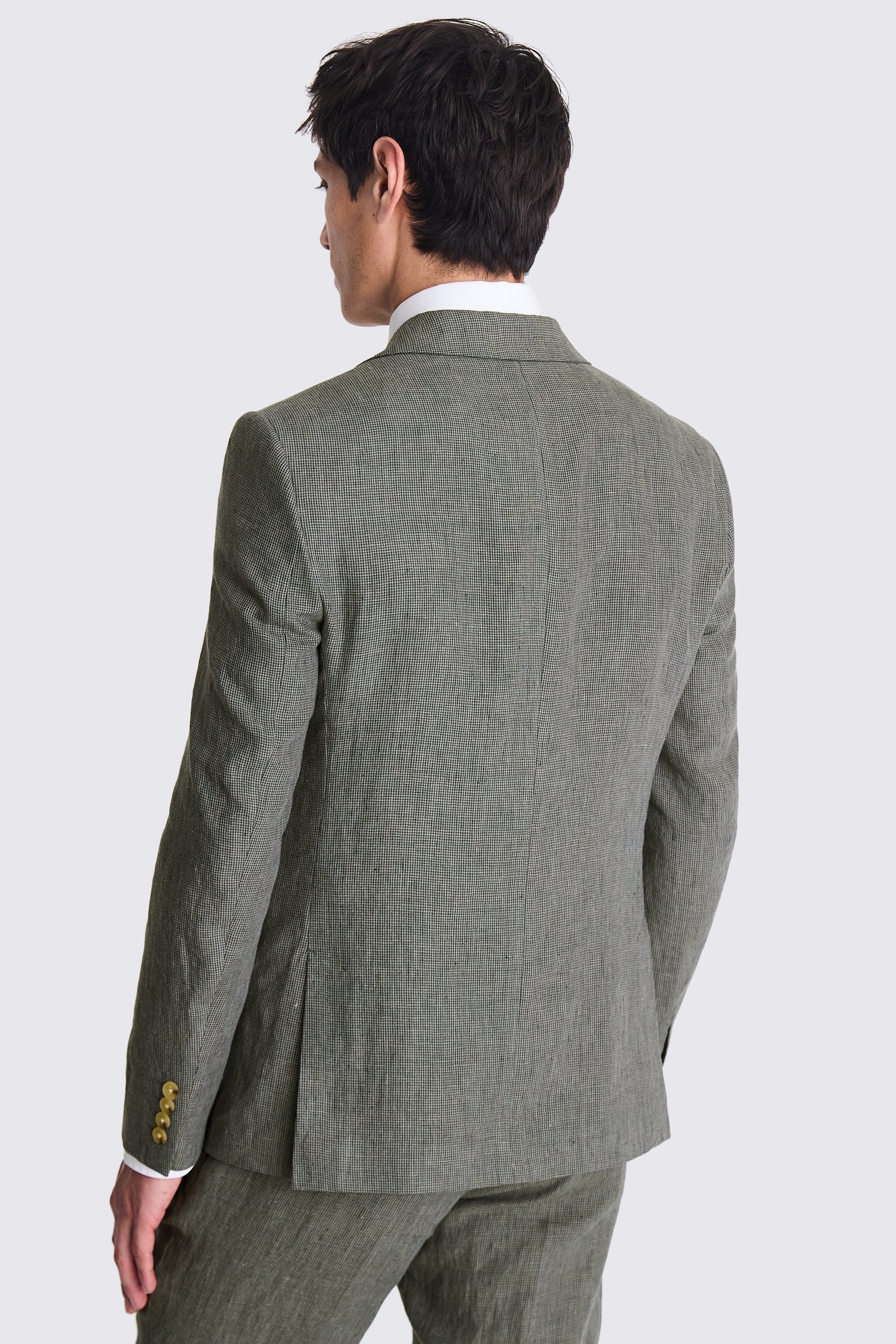 Slim Fit Green Puppytooth Linen Jacket