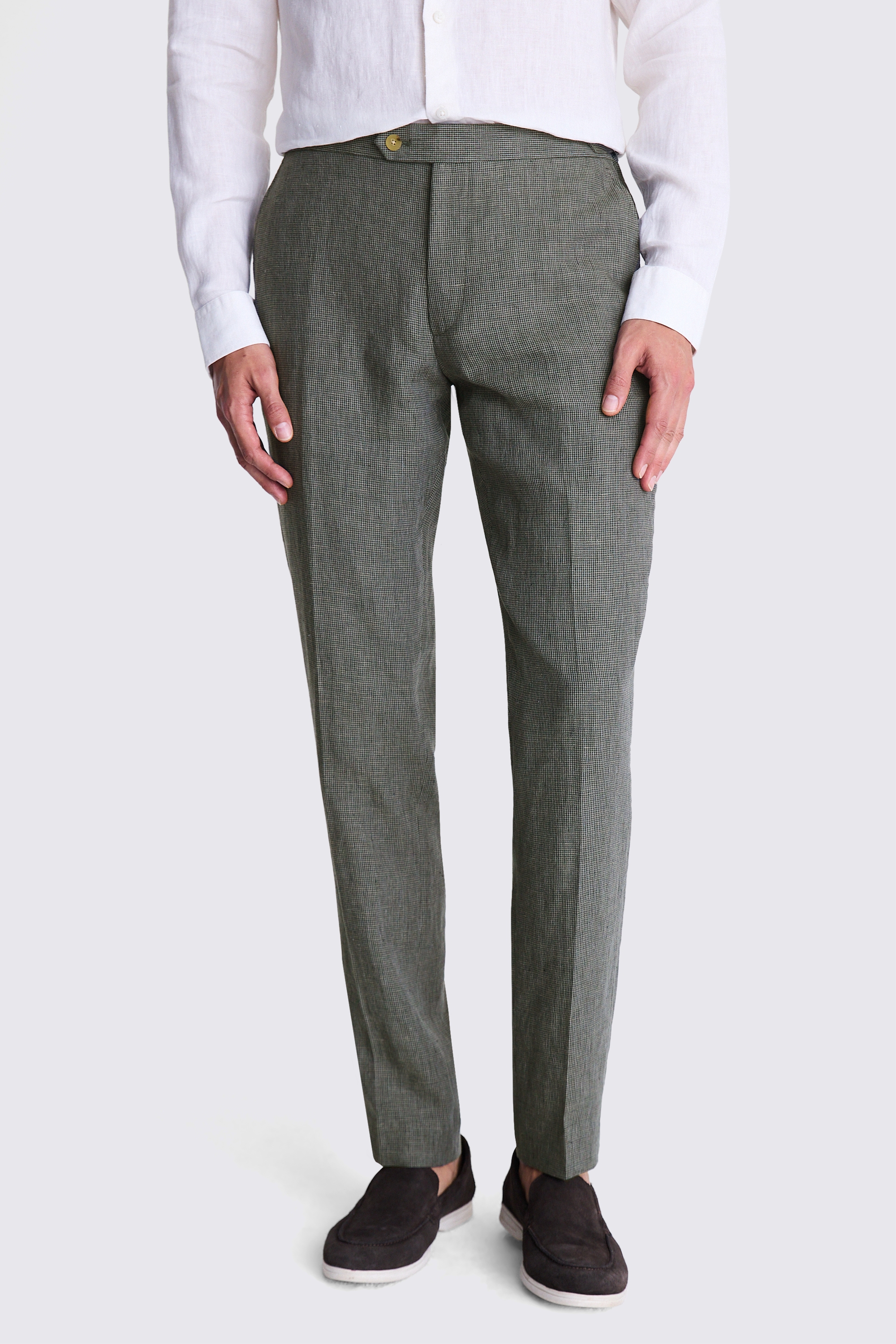Slim Fit Green Puppytooth Linen Trousers