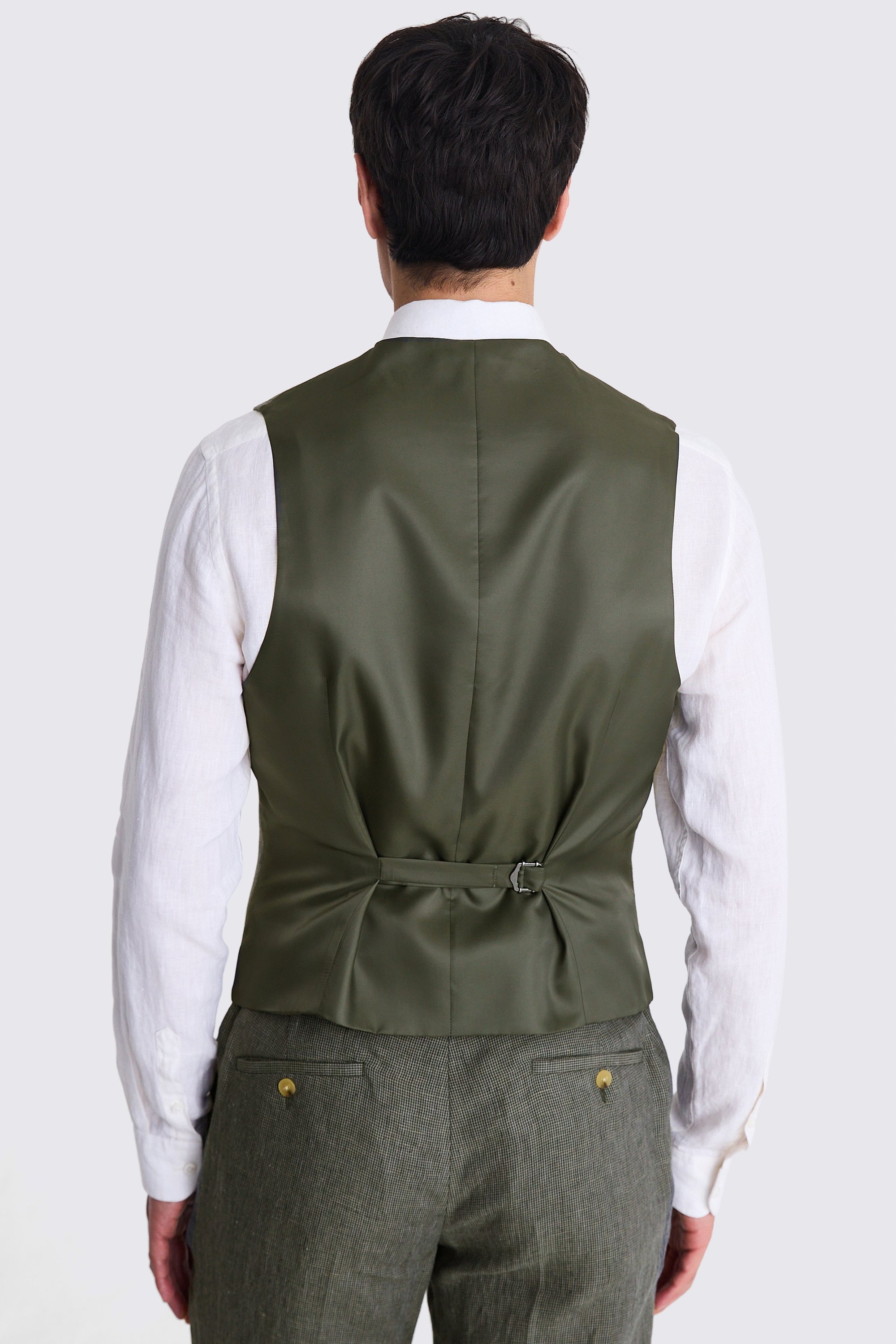 Slim Fit Green Puppytooth Linen Waistcoat