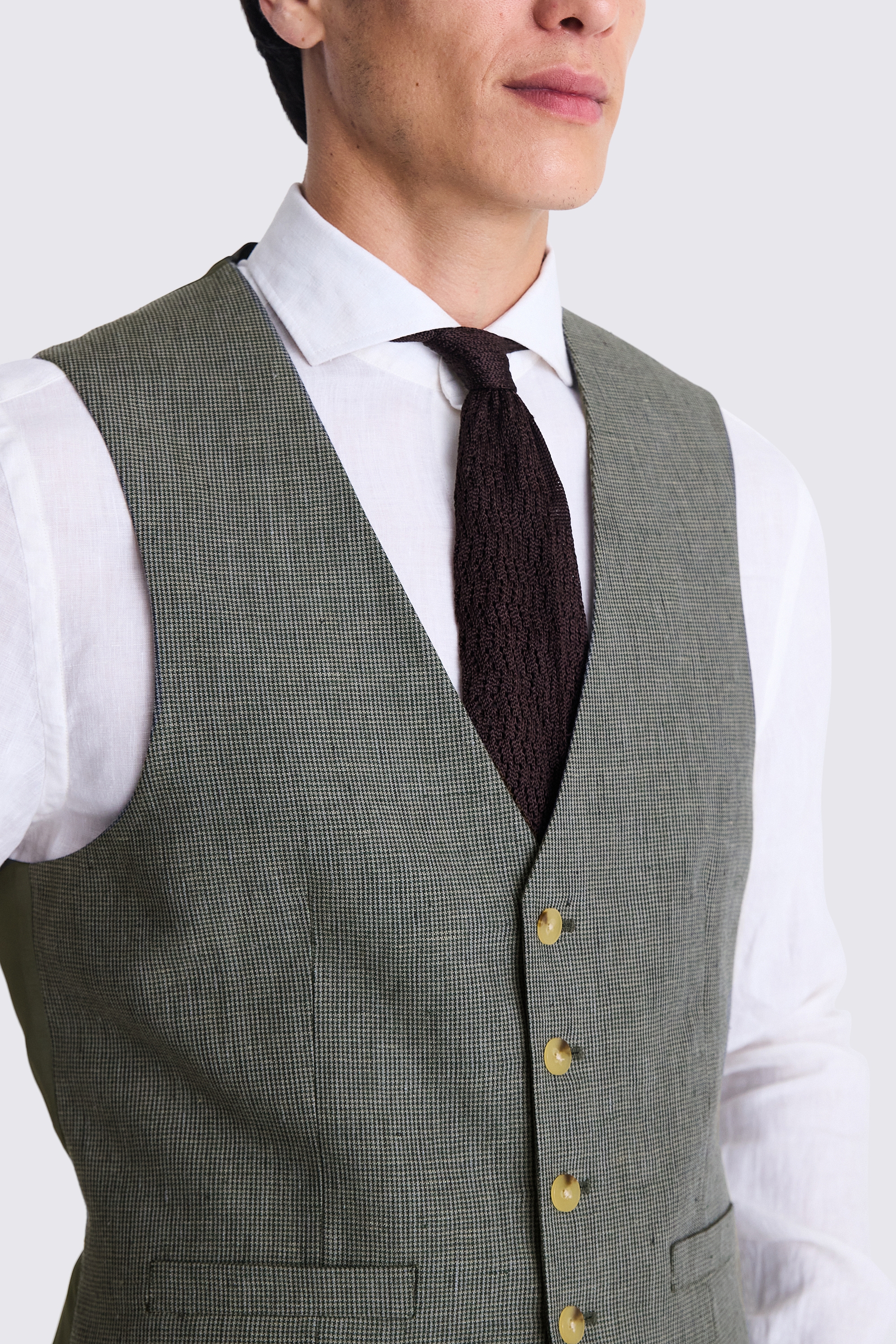 Slim Fit Green Puppytooth Linen Vest