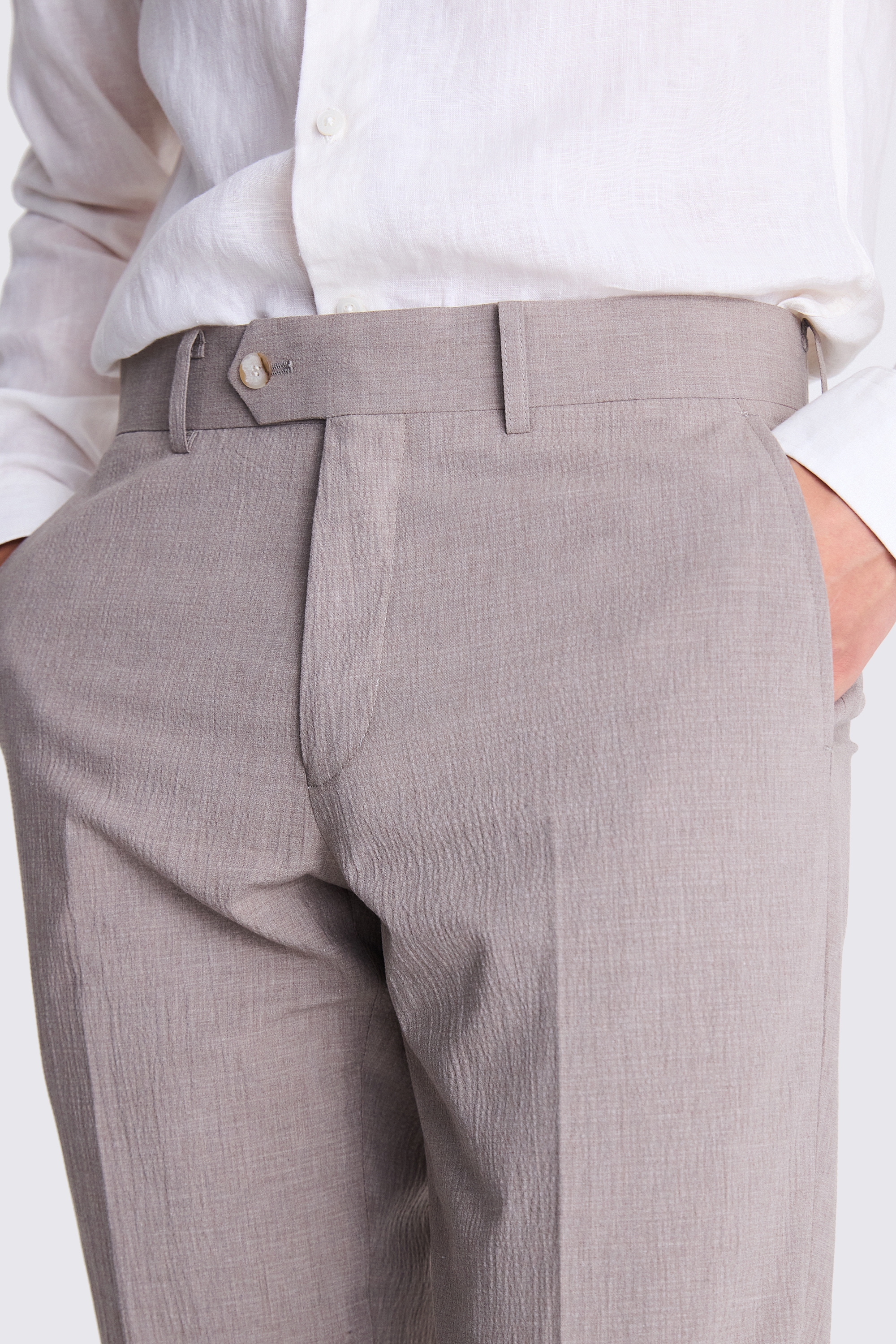 Tailored Fit Taupe Seersucker Trousers