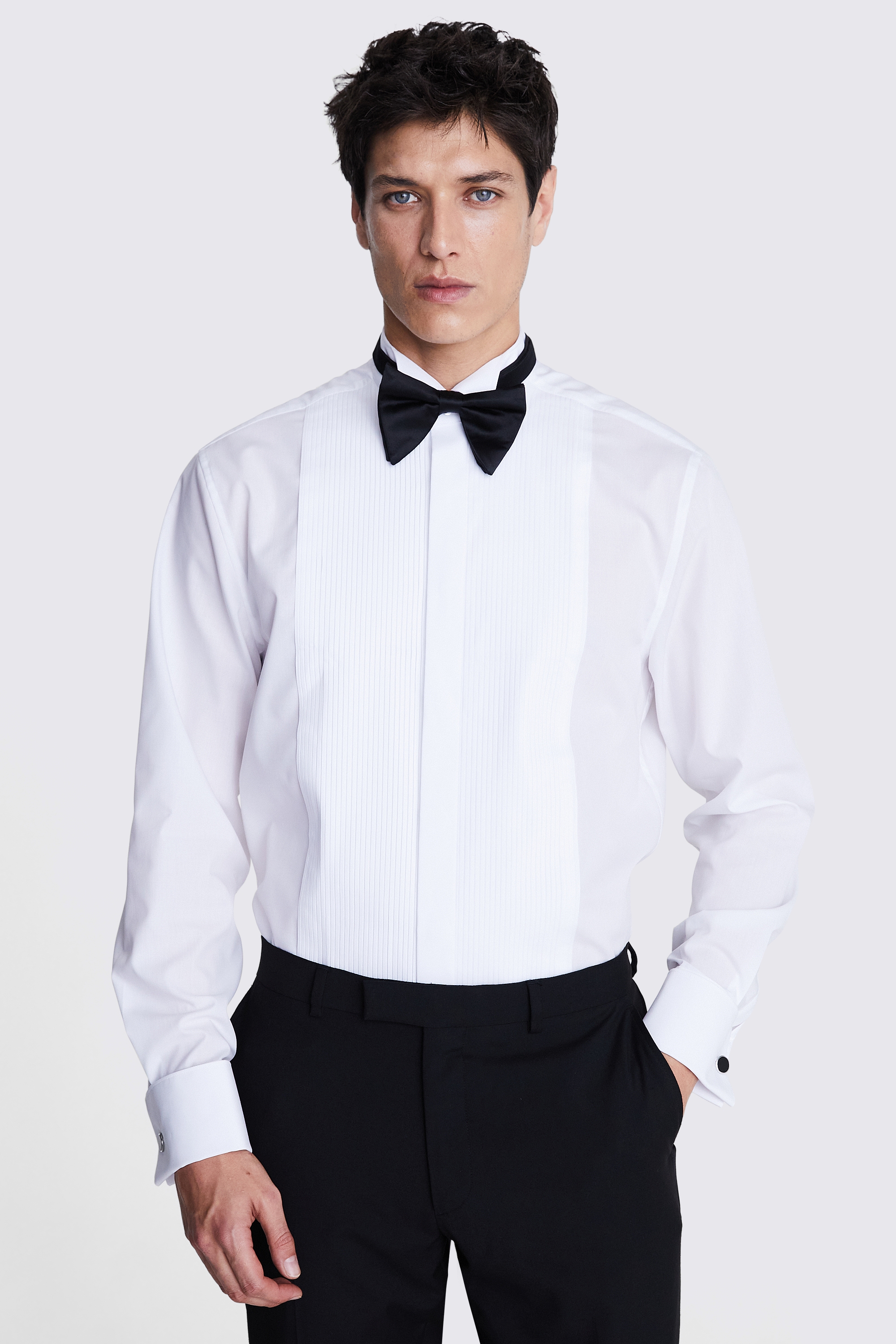 Regular Fit White Pleated Dress Shirt