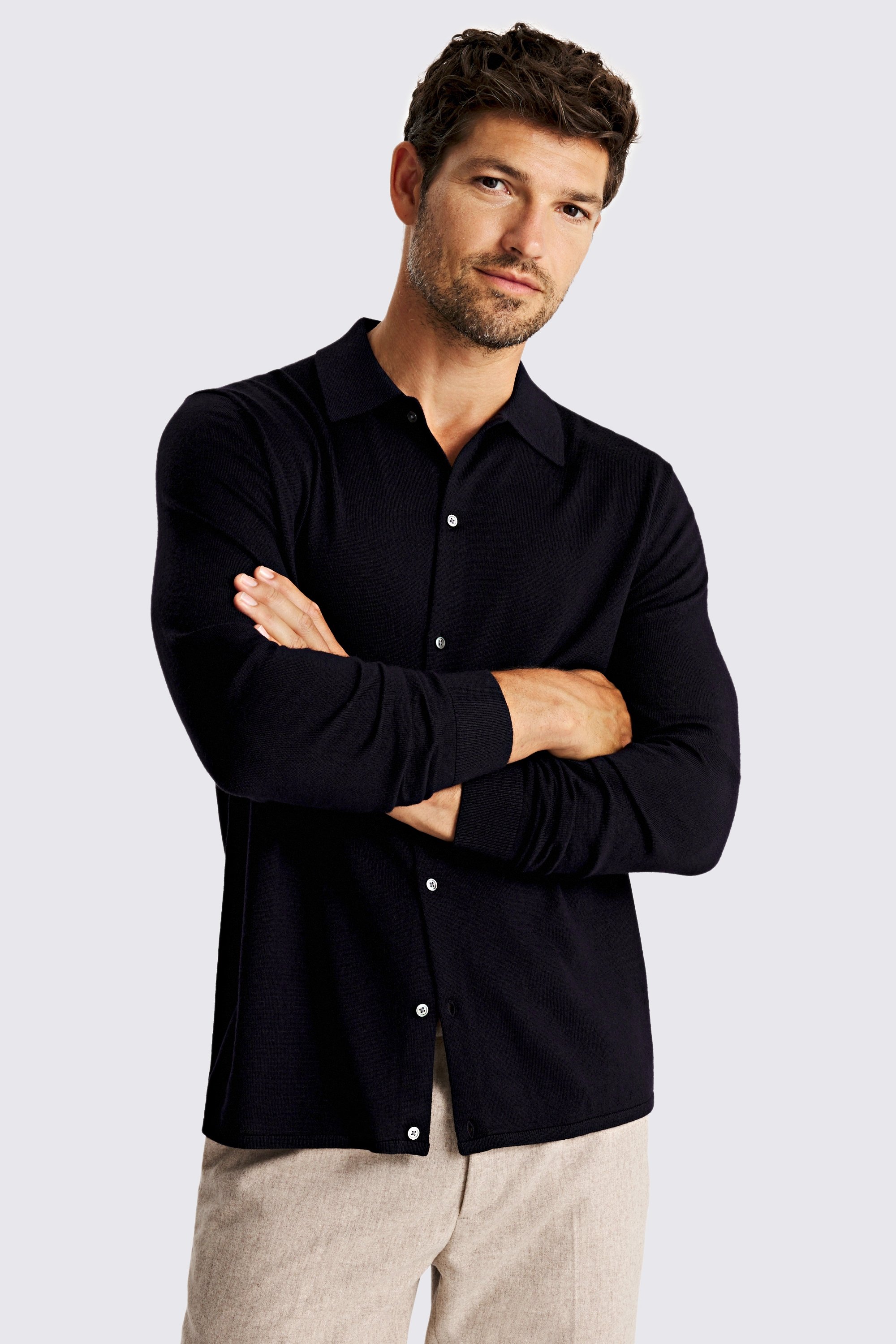 Navy Merino-Blend Button Through Shirt