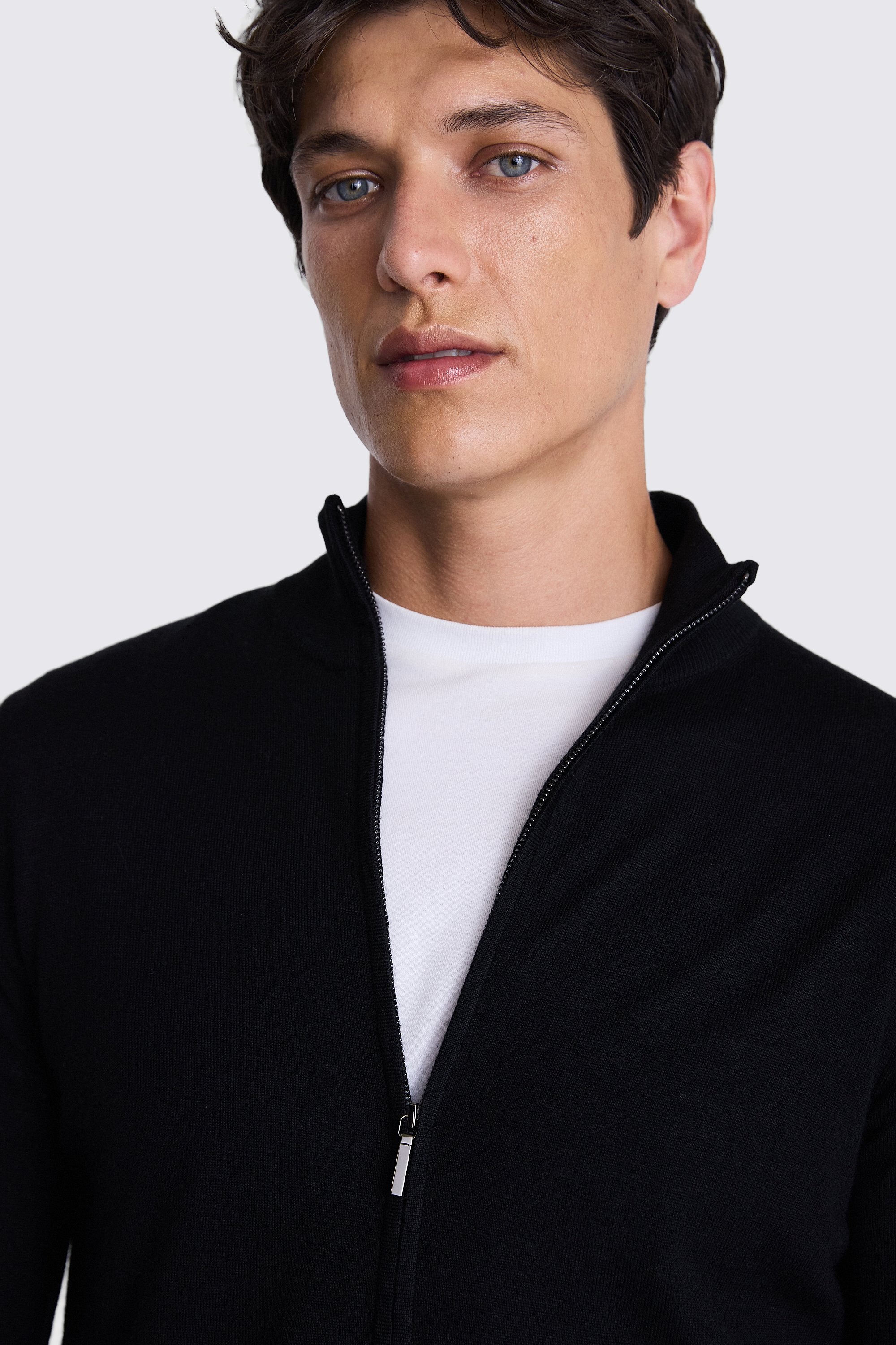 Black Merino Zip Down Funnel-Neck | Buy Online at Moss