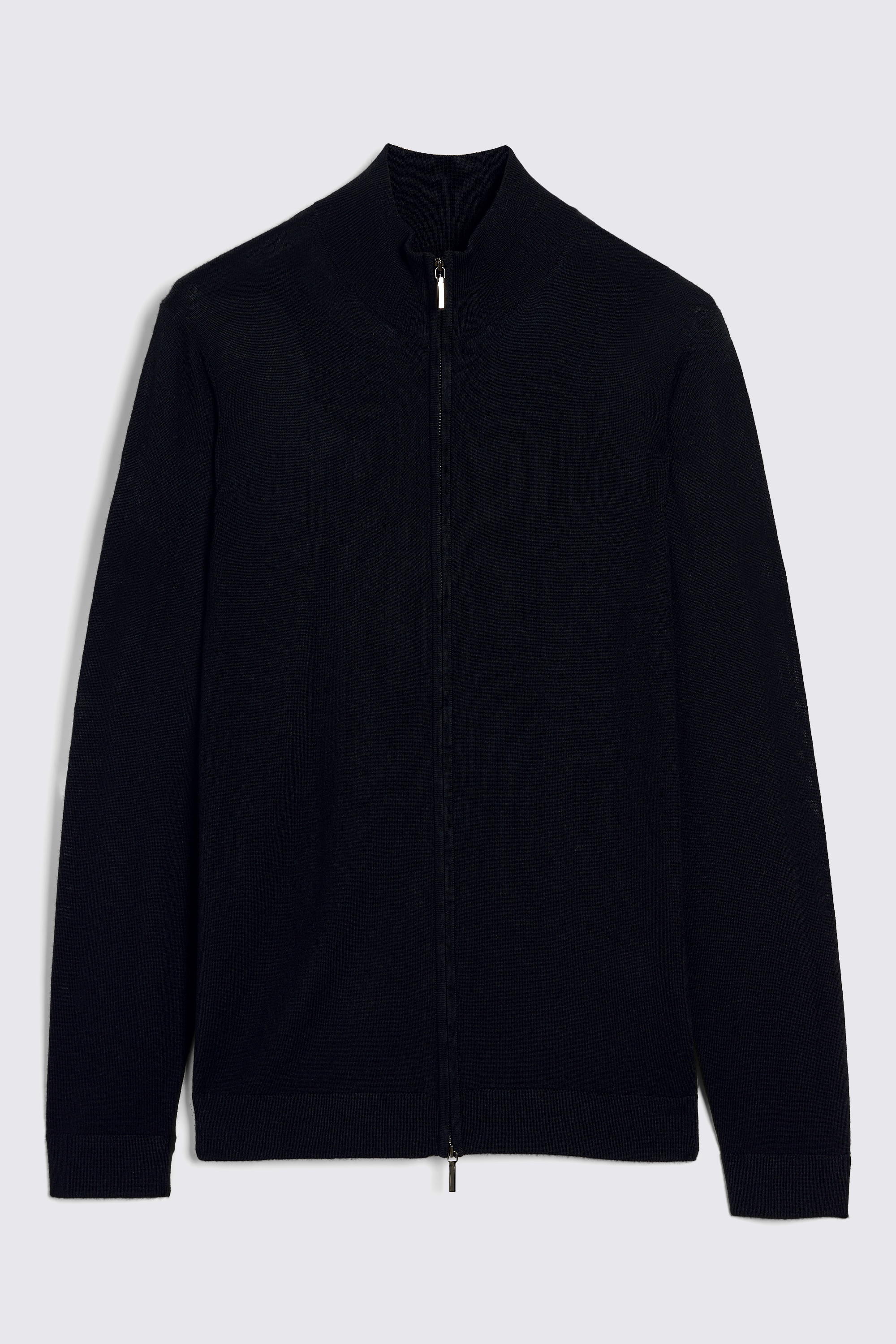 Black Merino-Blend Zip Down Funnel-Neck