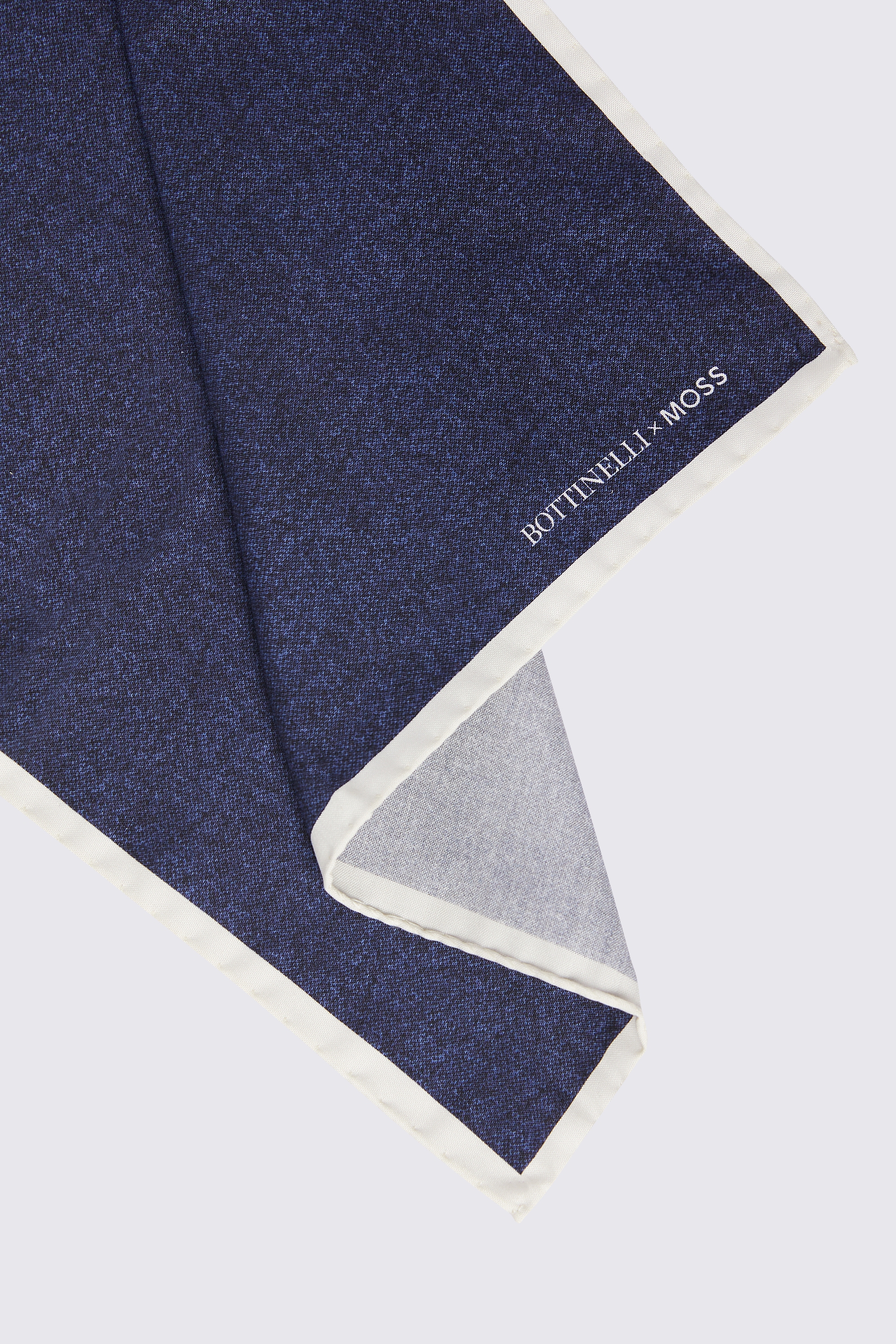 Bottinelli Navy Silk Semi-Plain Pocket Square