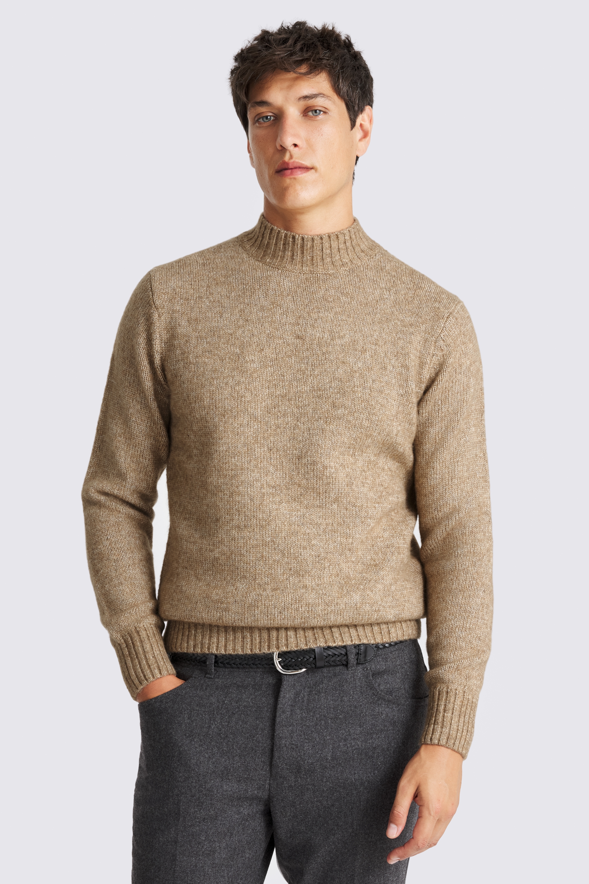 Camel Chunky Mock Neck Jumper