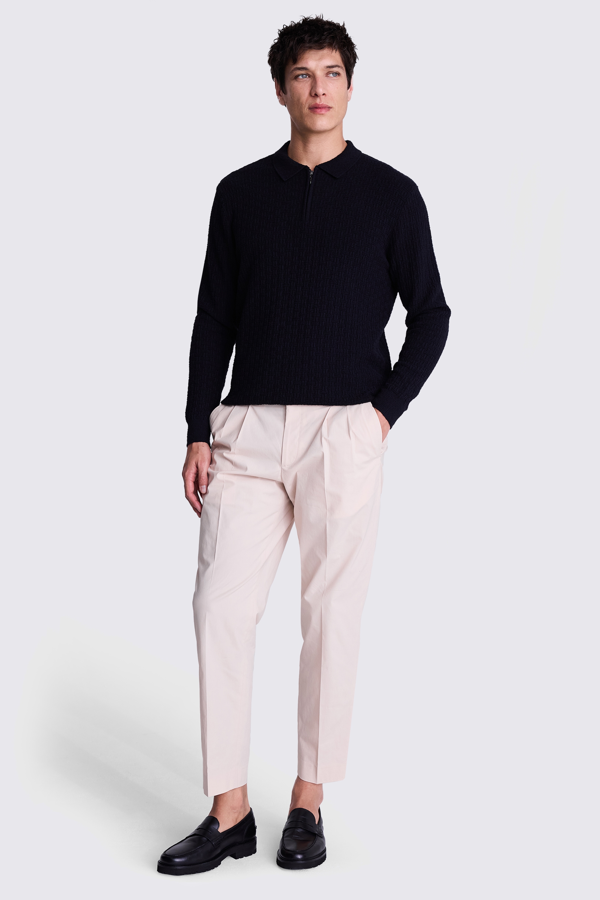 Black Bouclé Zip Polo