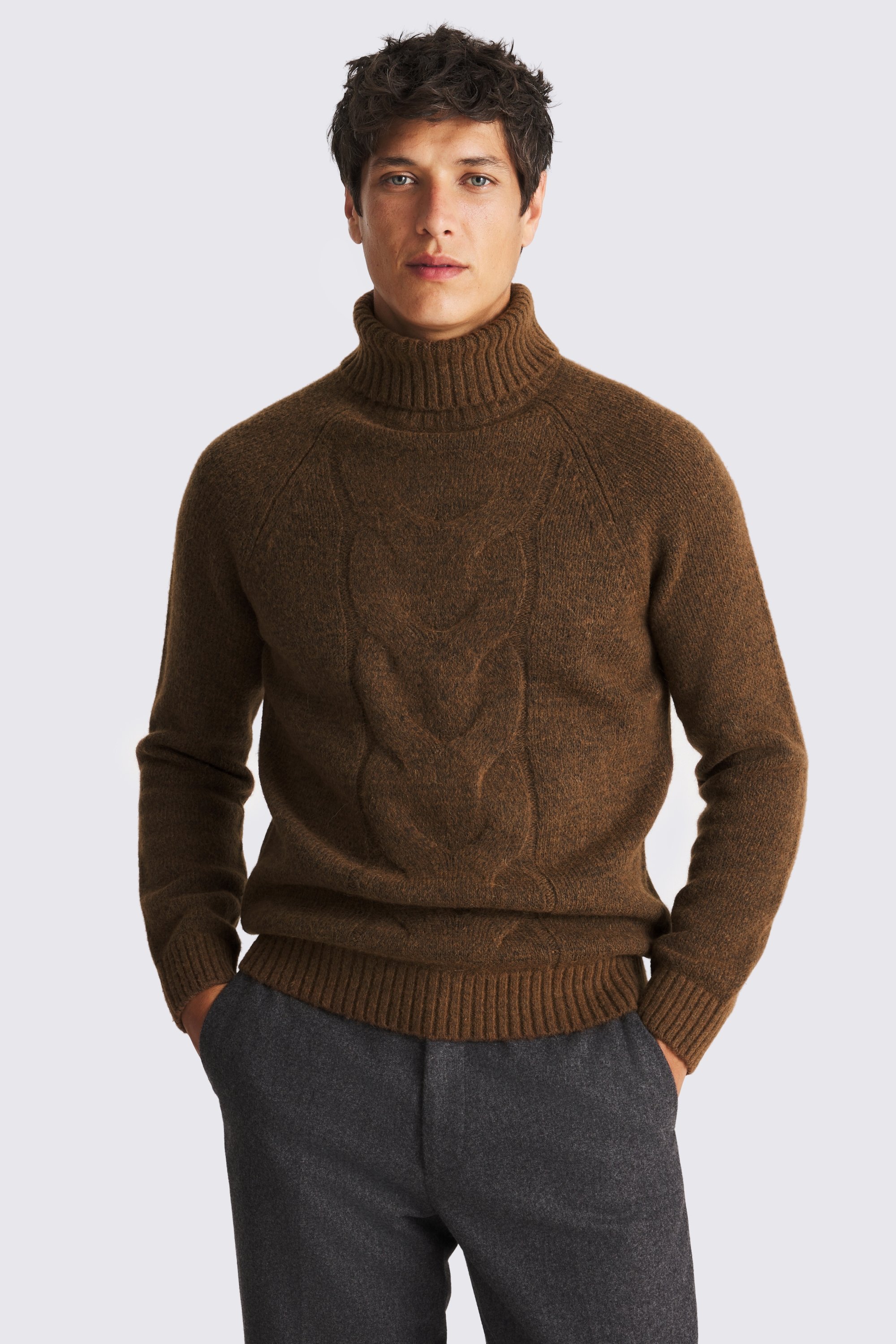 Rust Cable Roll Neck Jumper