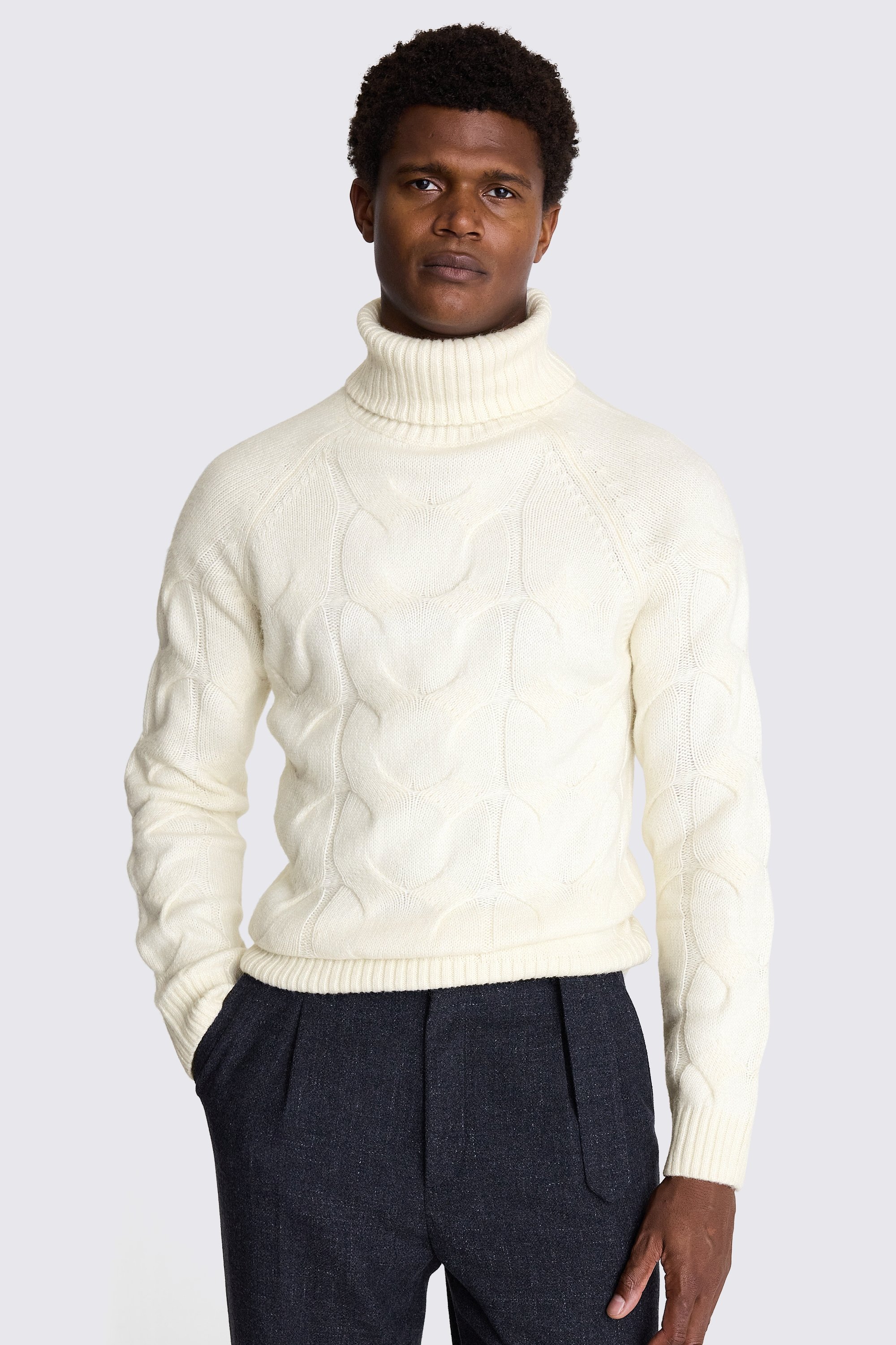 Ecru Cable Roll Neck Jumper