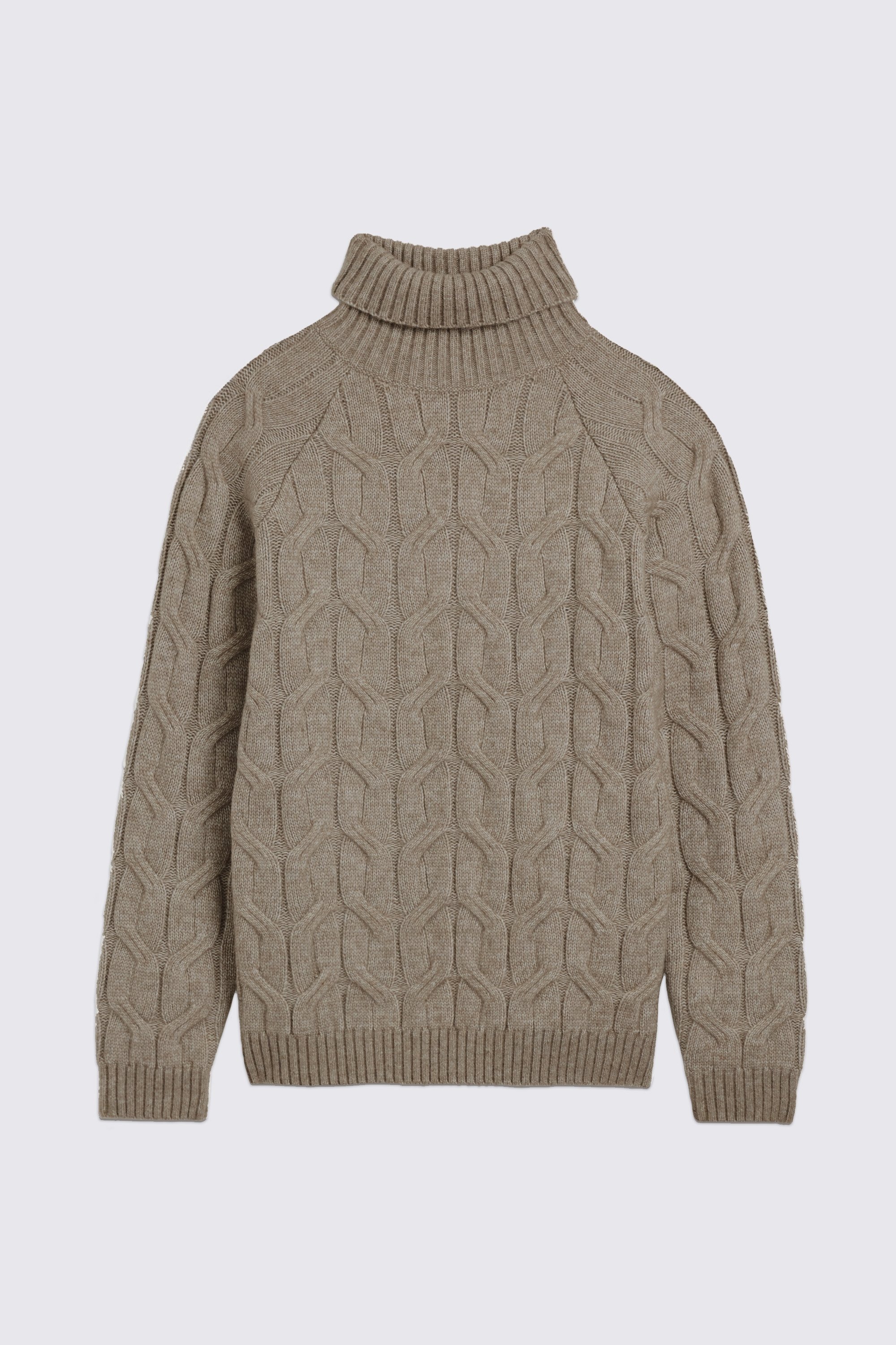 Taupe Cable Roll Neck Jumper