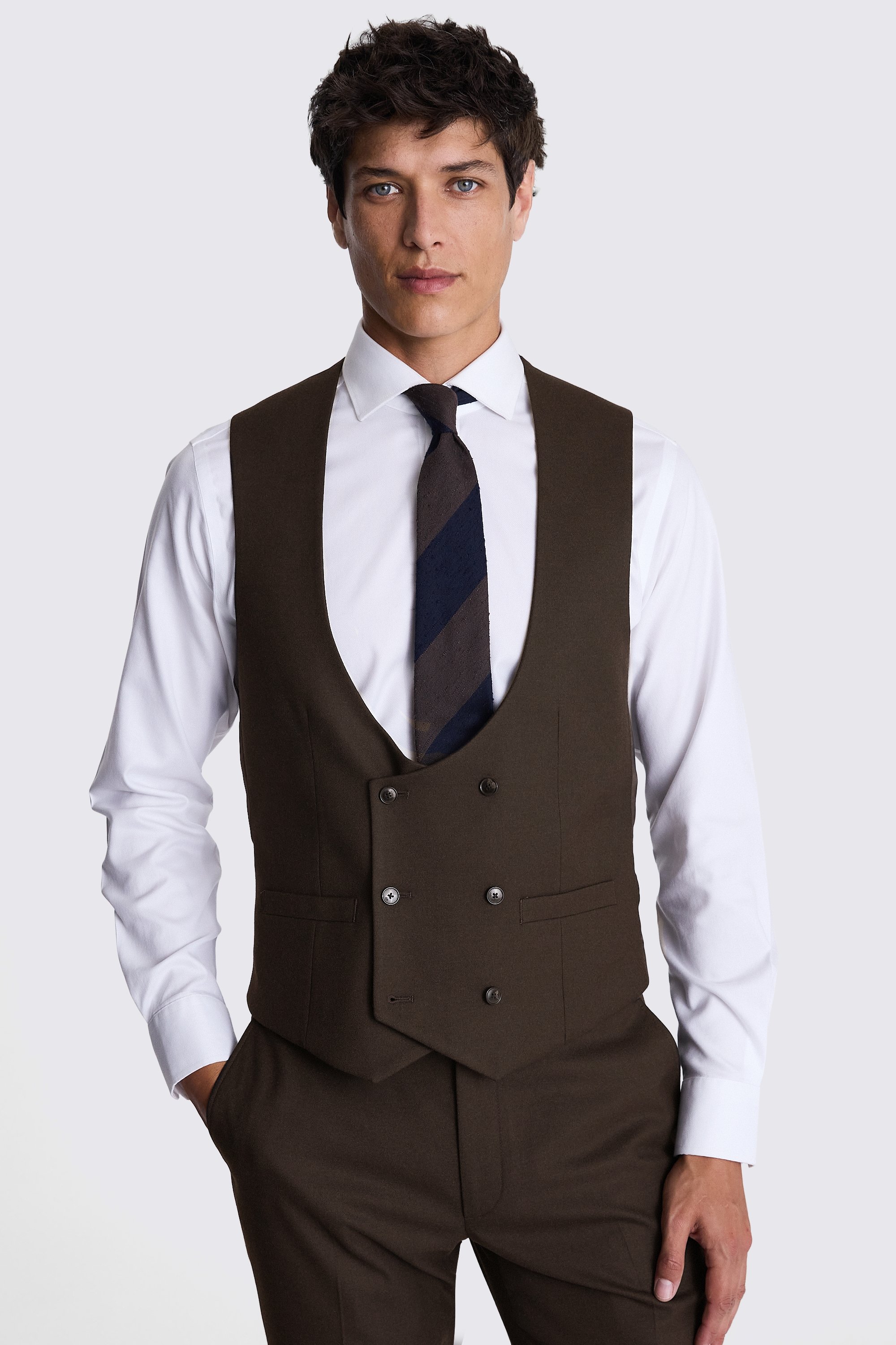 Slim Fit Brown Flannel Waistcoat