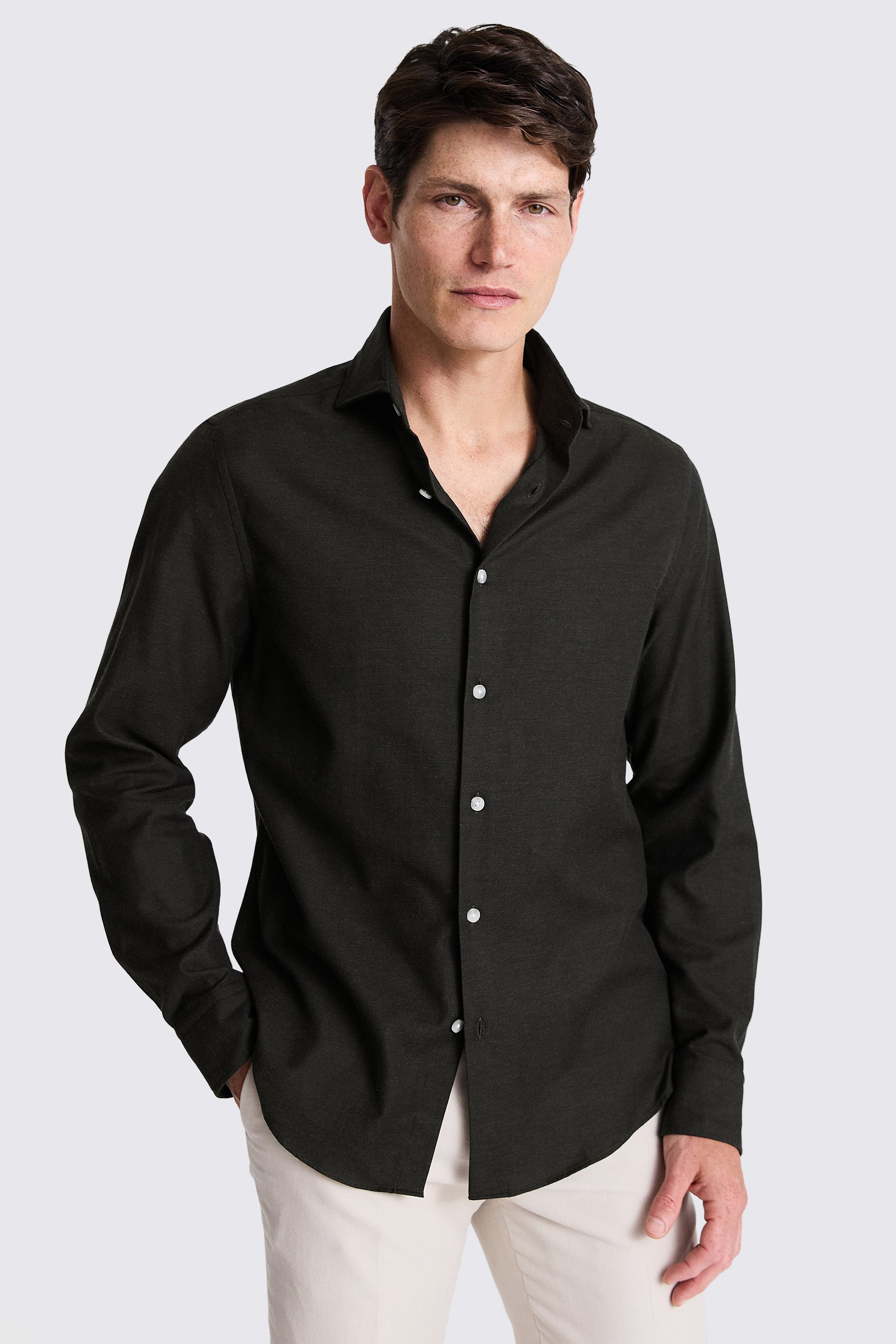 Dark Brown Melange Brushed Shirt