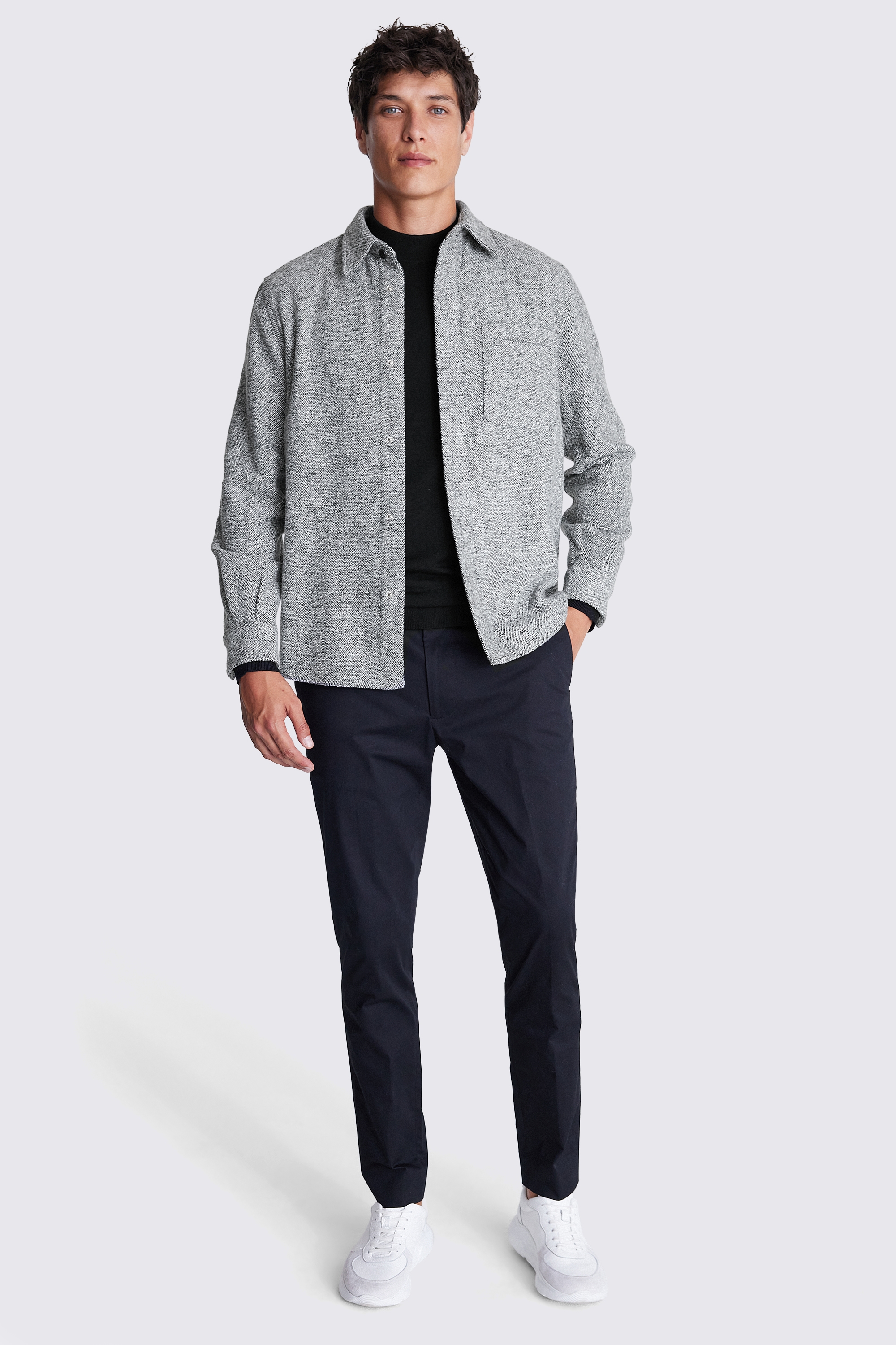 Black and White Concealed Placket Overshirt