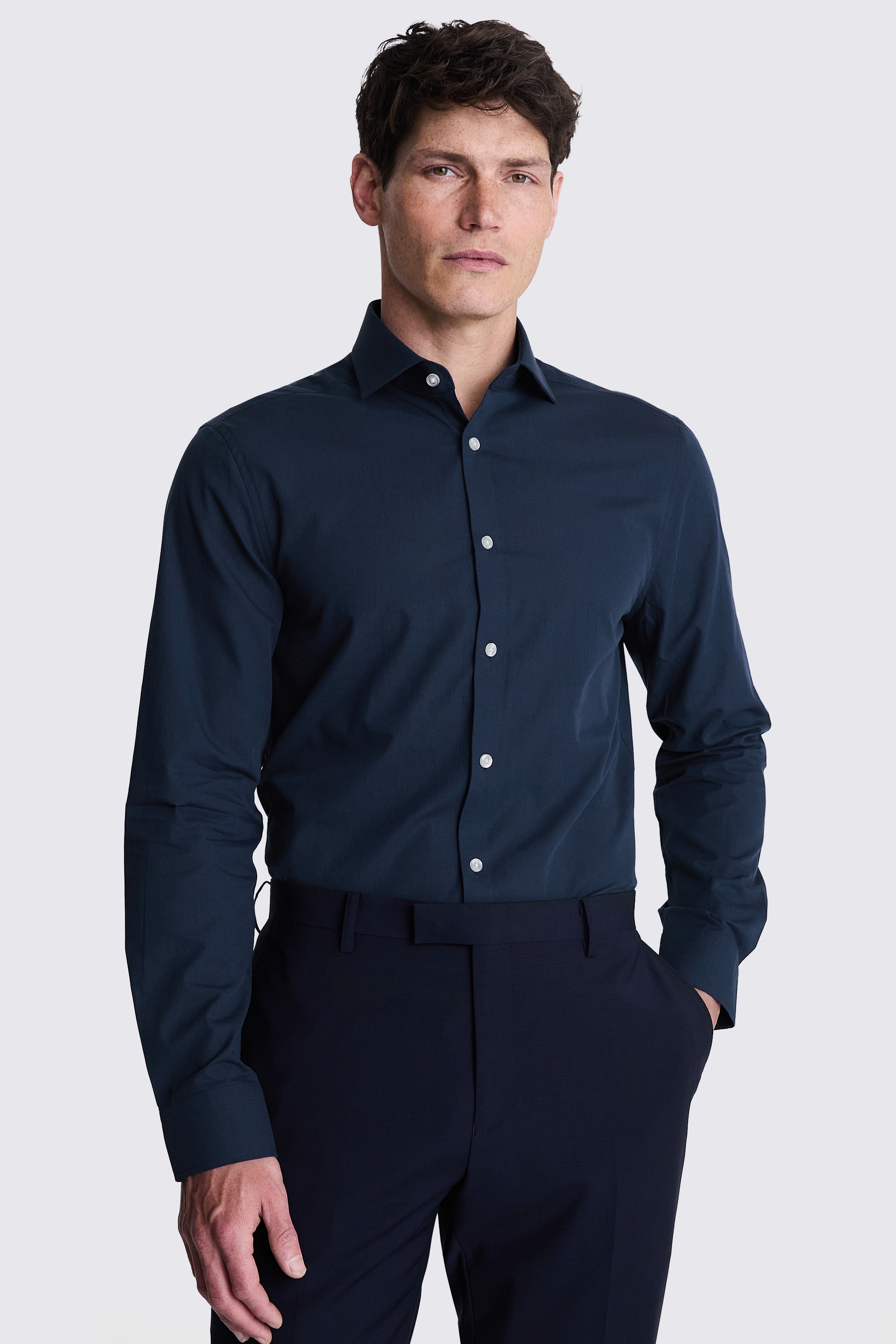 Slim Fit Navy Poplin Shirt | Buy Online at Moss