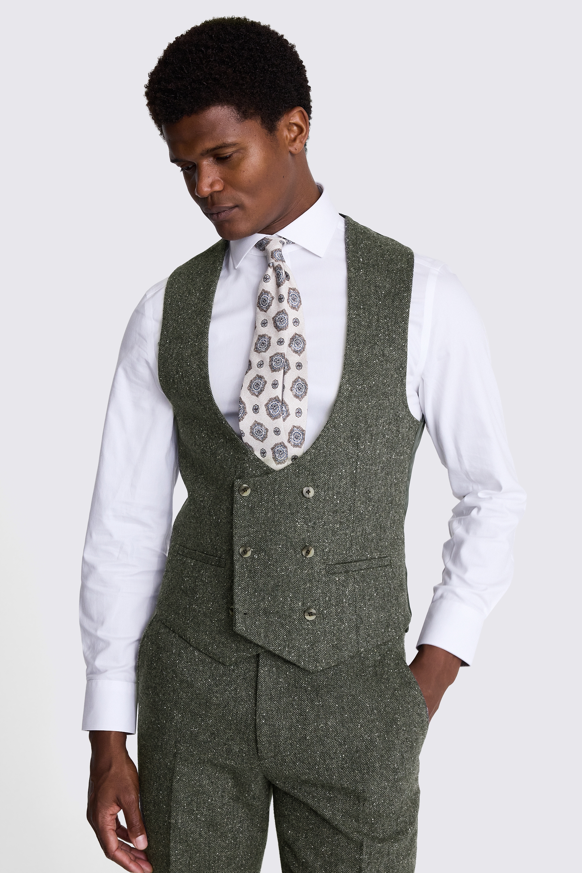 Slim Fit Khaki Tweed Waistcoat