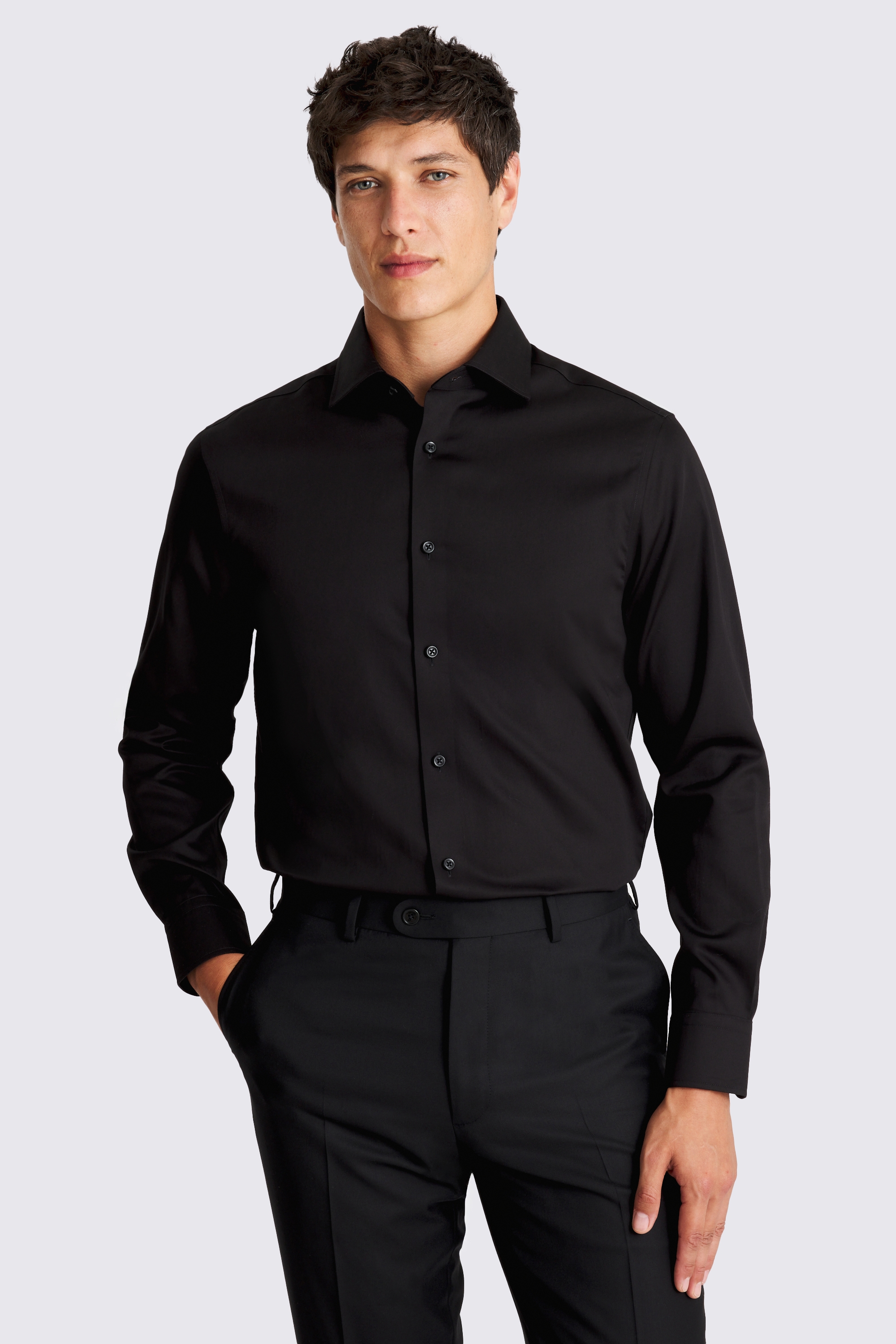 Tailored Fit Black Sateen Shirt