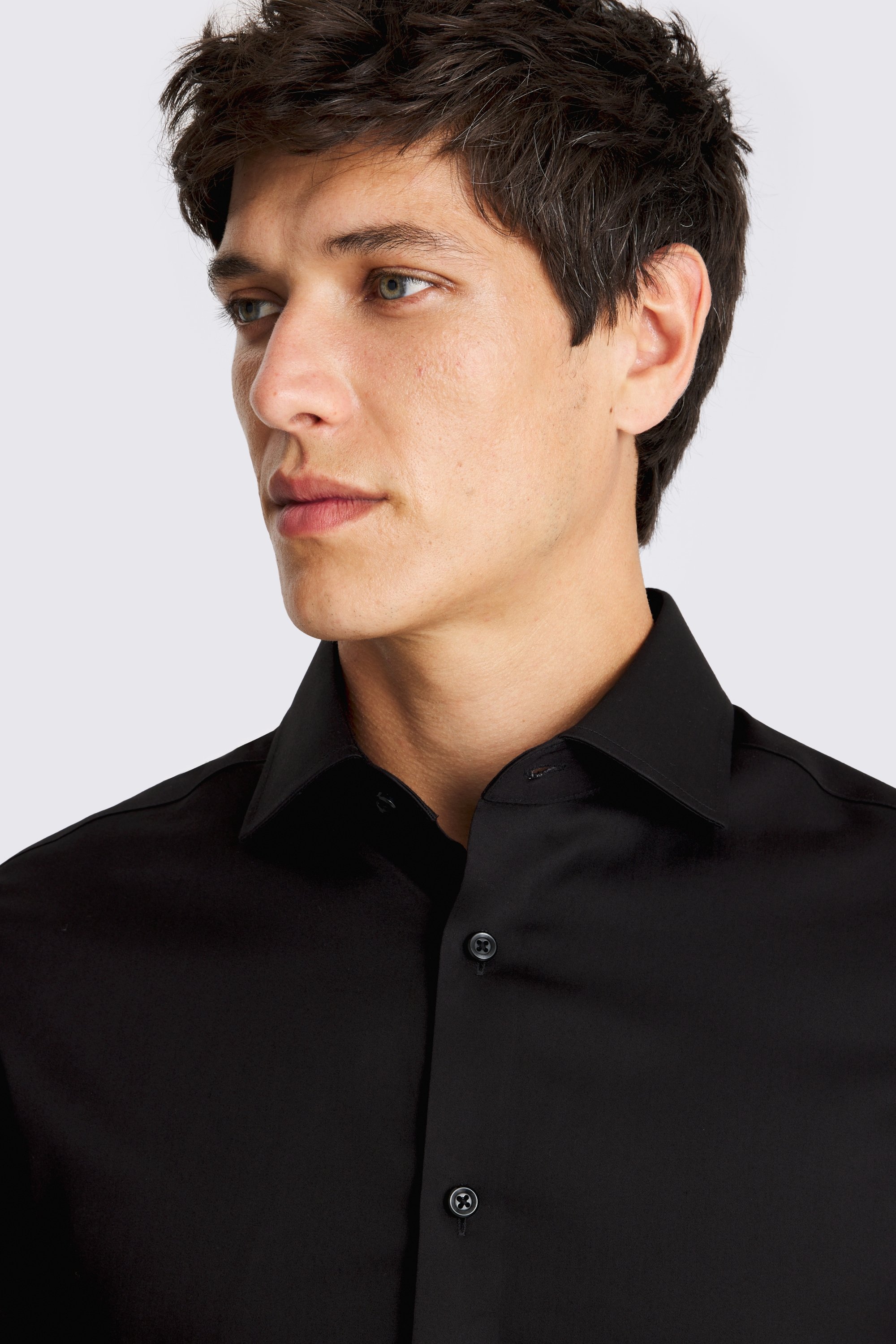 Tailored Fit Black Sateen Shirt
