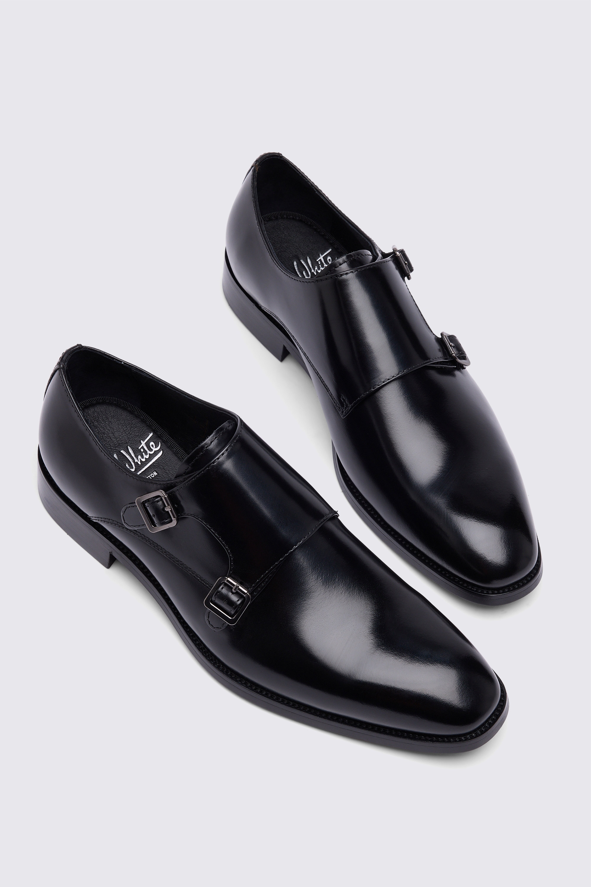 John White Monkton Black Double Monk Shoes