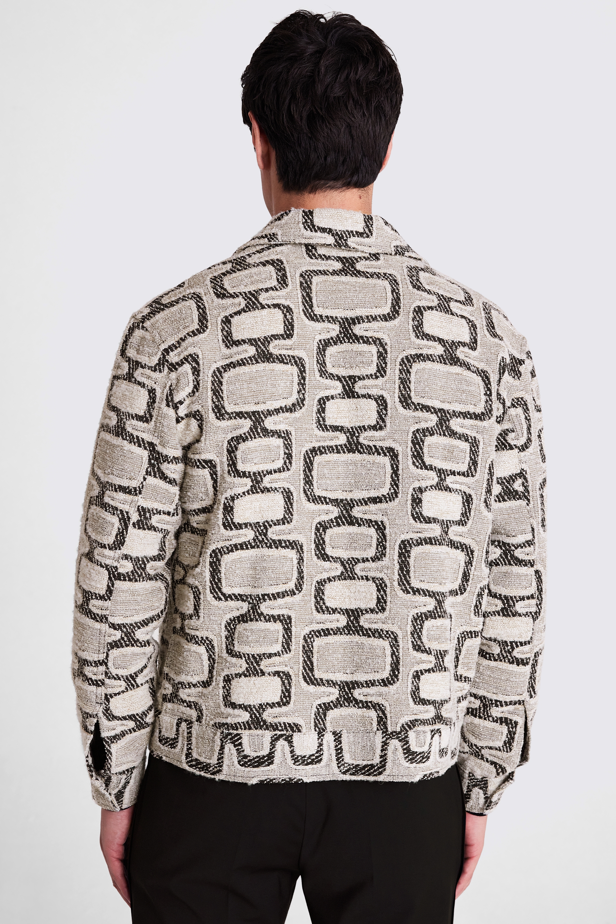 Black and Off-White Jacquard Zip Jacket