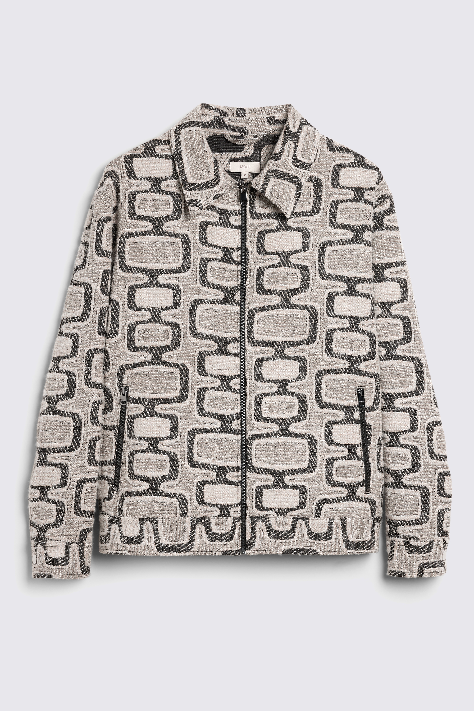 Black and Off-White Jacquard Zip Jacket