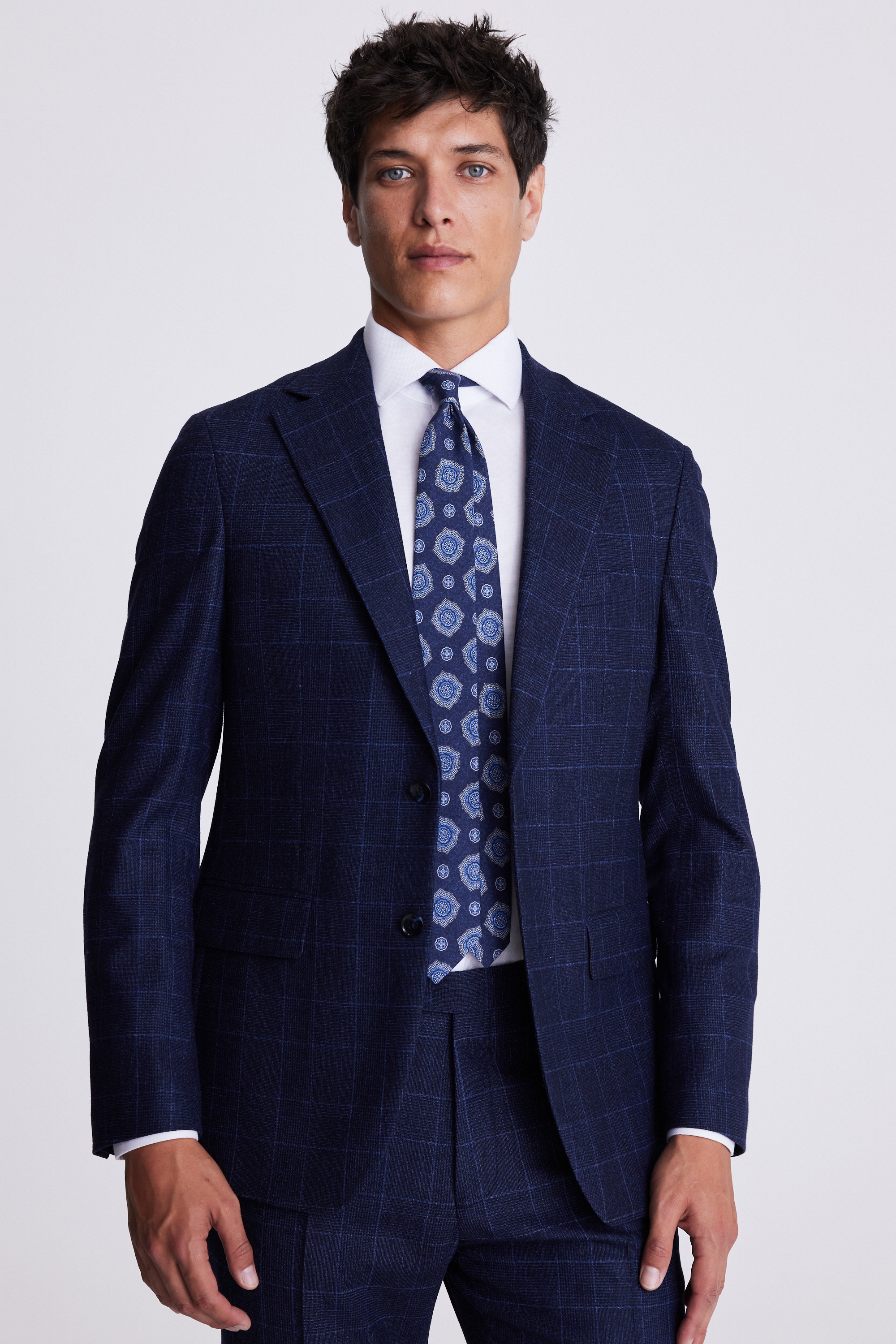 Italian Tailored Fit Blue Check Jacket