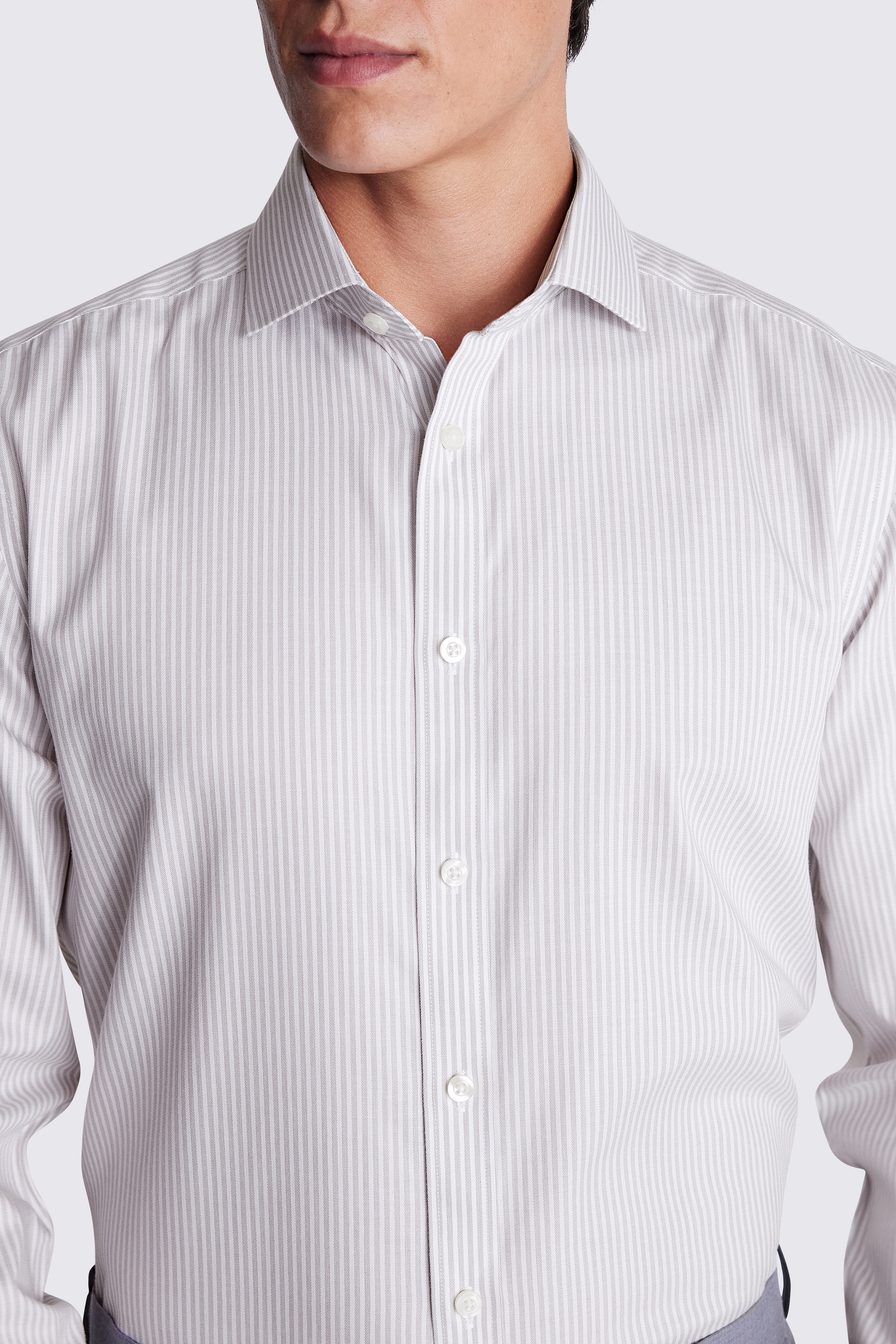 Tailored Fit Non-Iron Taupe Twill Stripe Shirt
