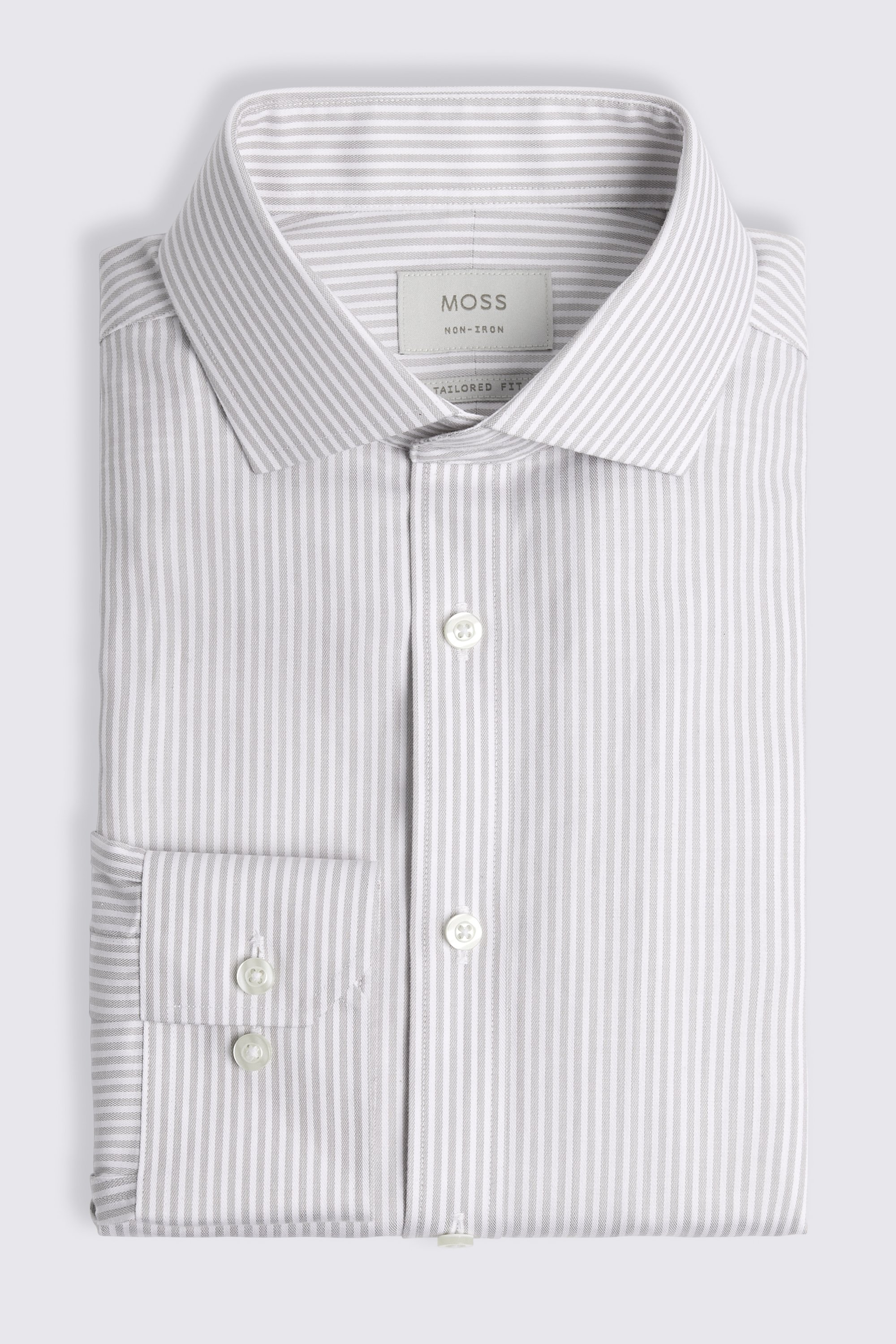Tailored Fit Non-Iron Taupe Twill Stripe Shirt