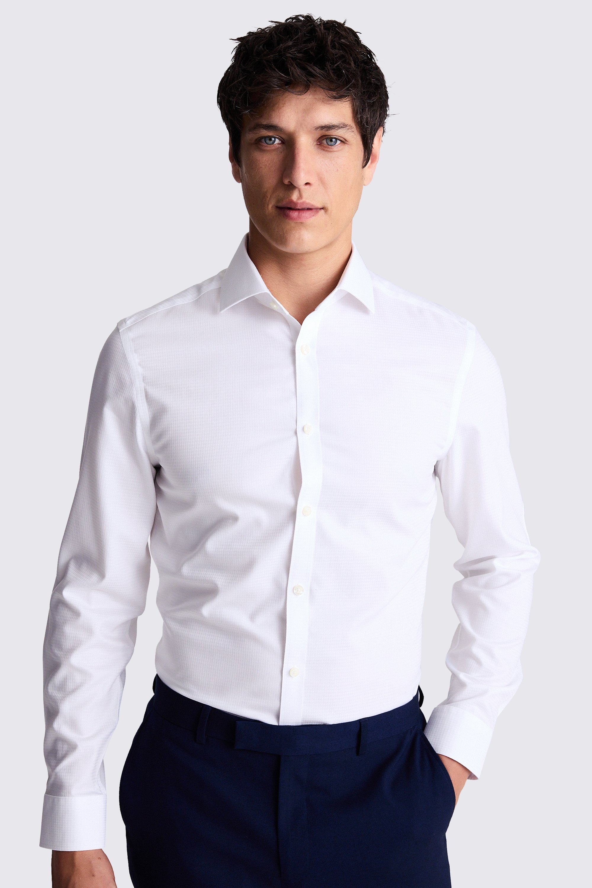 Slim Fit White Non-Iron Puppytooth Shirt