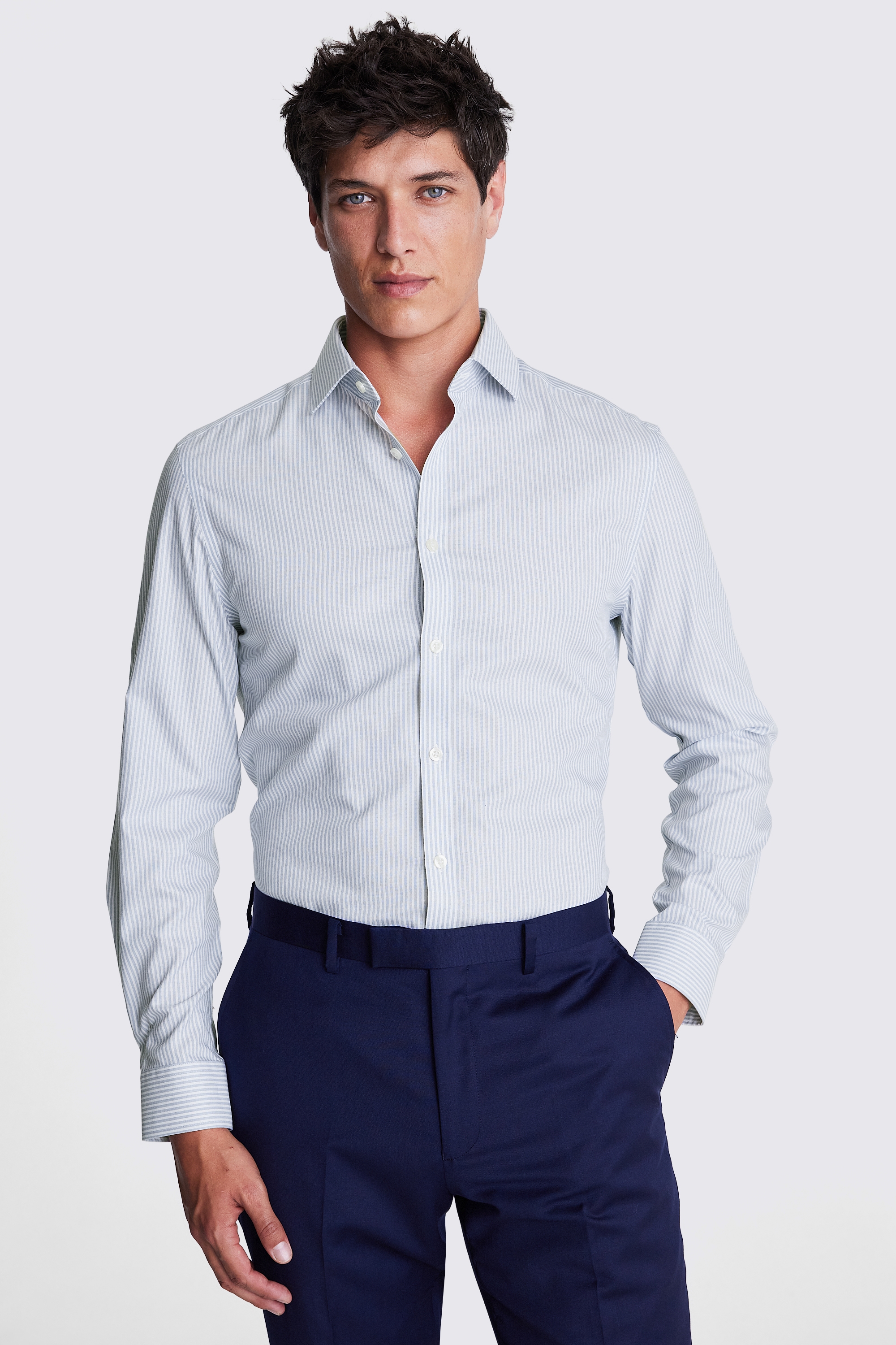 Slim Fit Blue Twill Stripe Non-Iron Shirt