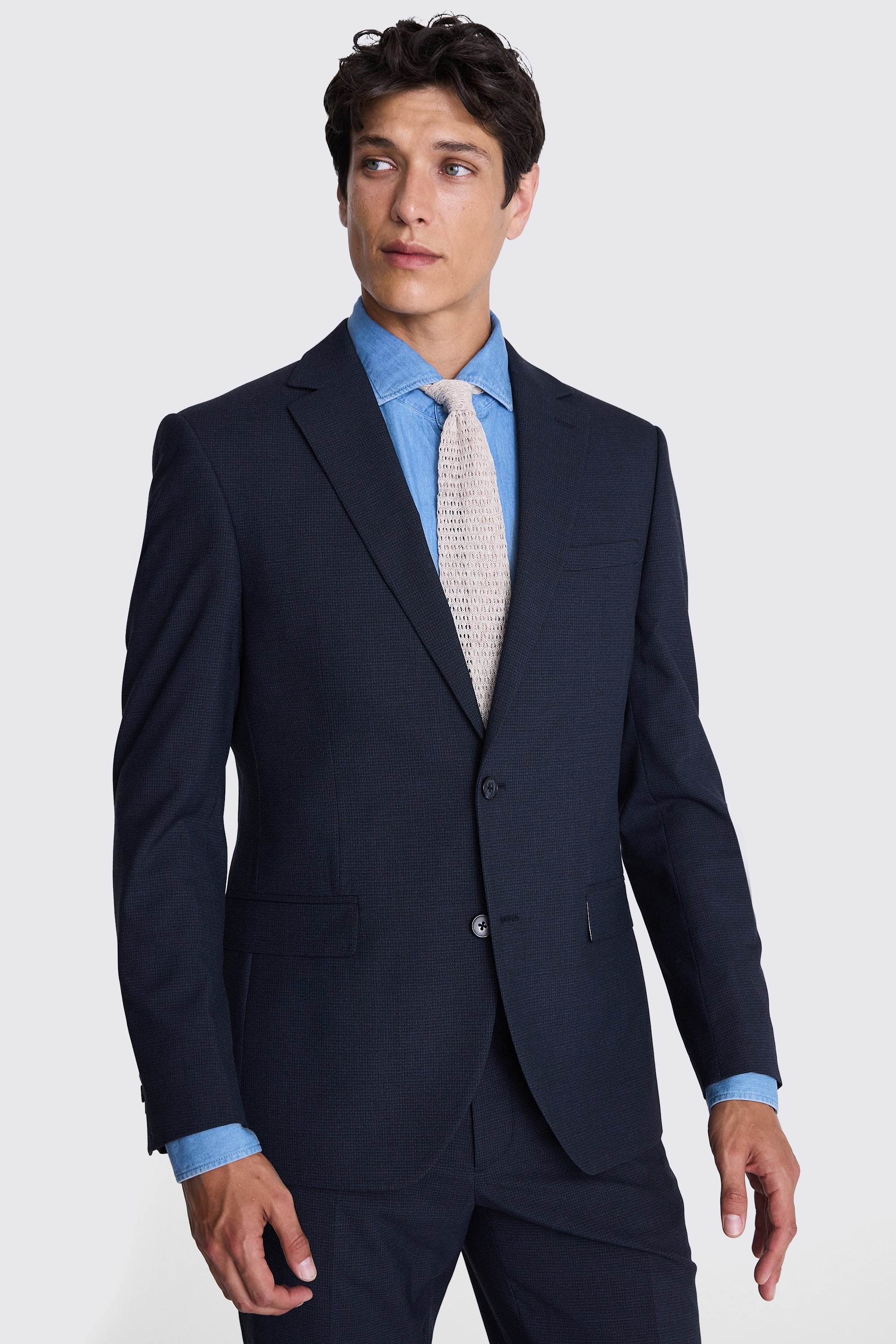 French Connection Slim Fit Blue Mini Check Jacket
