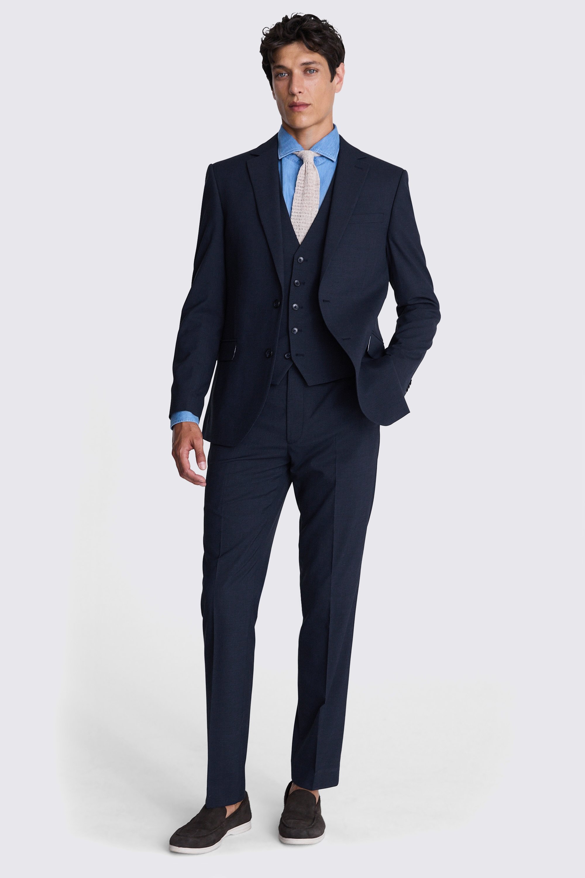 French Connection Slim Fit Blue Mini Check Jacket