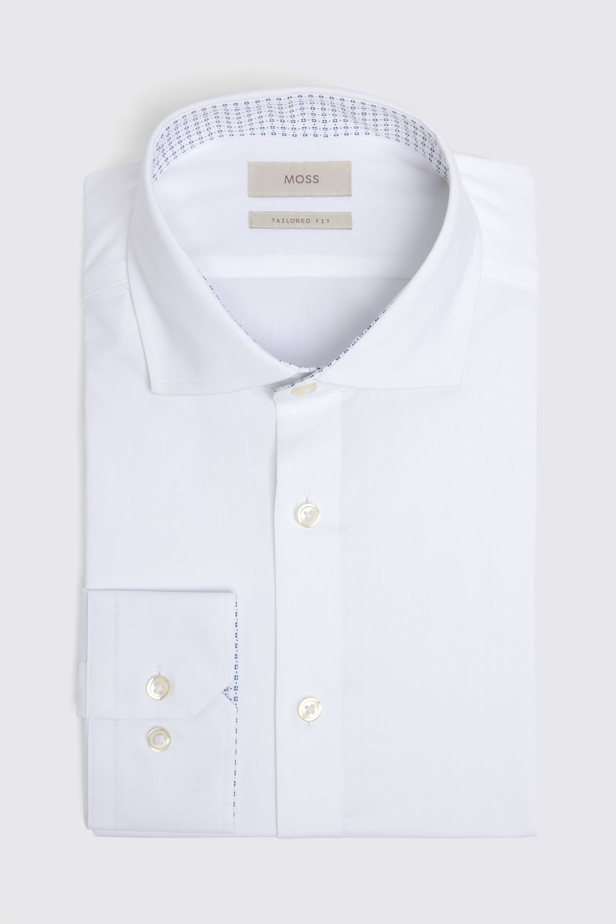 Tailored Fit White Print Contrast Stretch Shirt