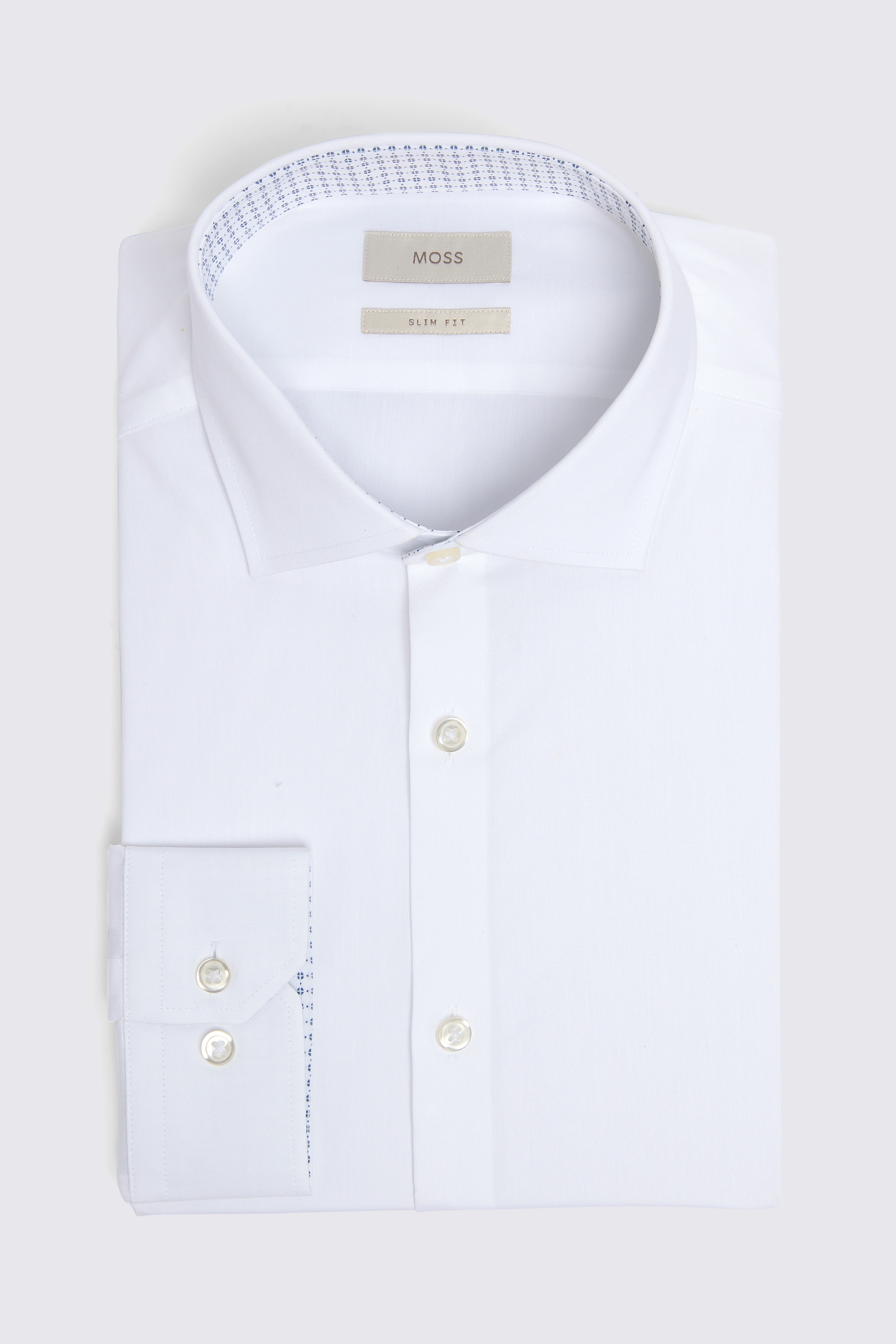 Slim Fit White Print Contrast Stretch Shirt
