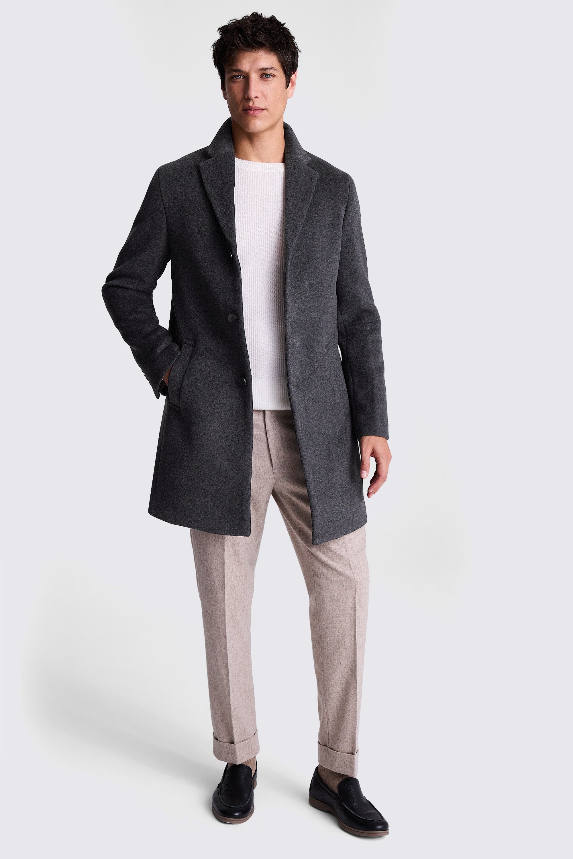 Charcoal Wool Cashmere Blend Overcoat