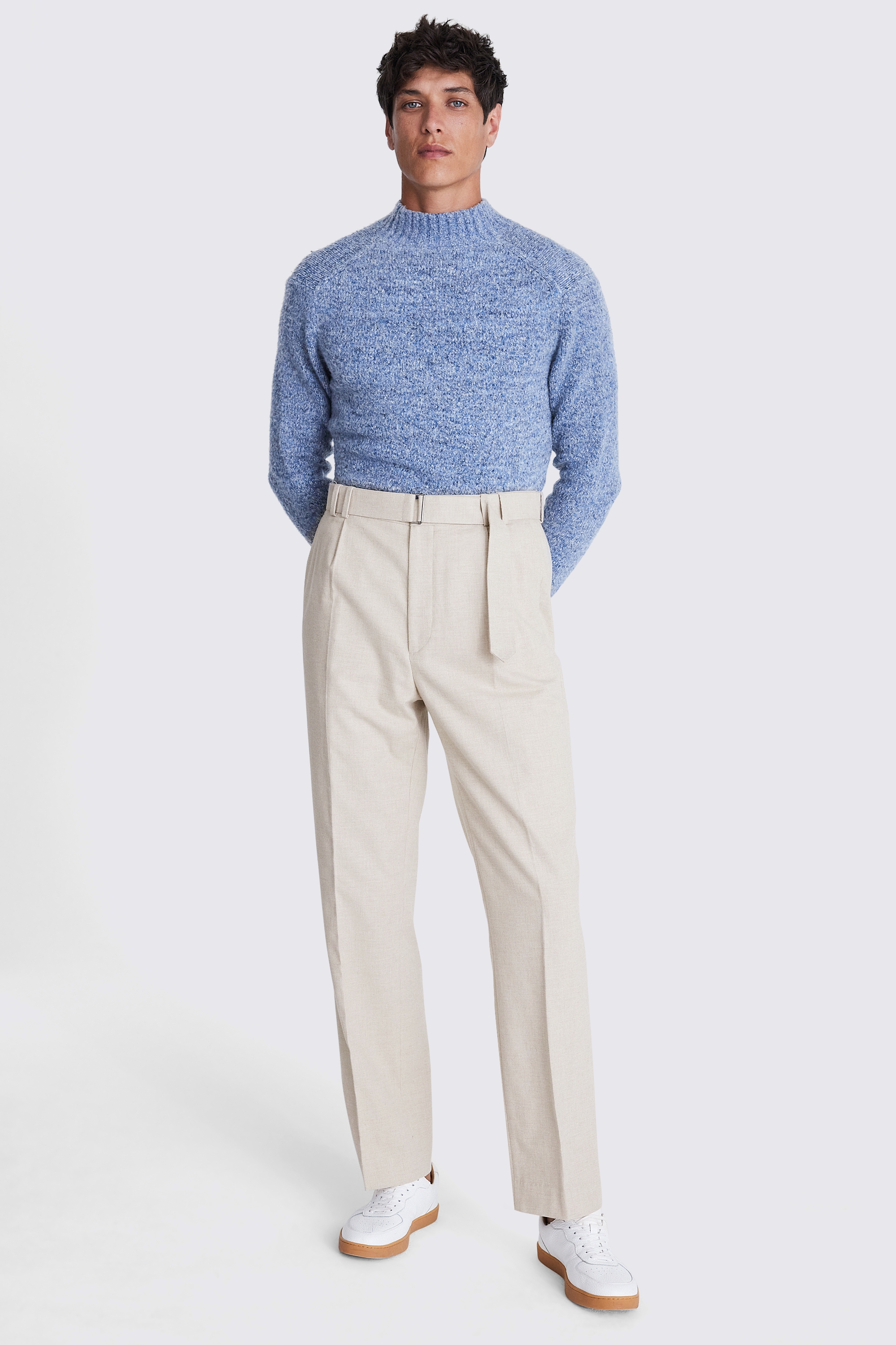 Ecru Belted Flannel Pants