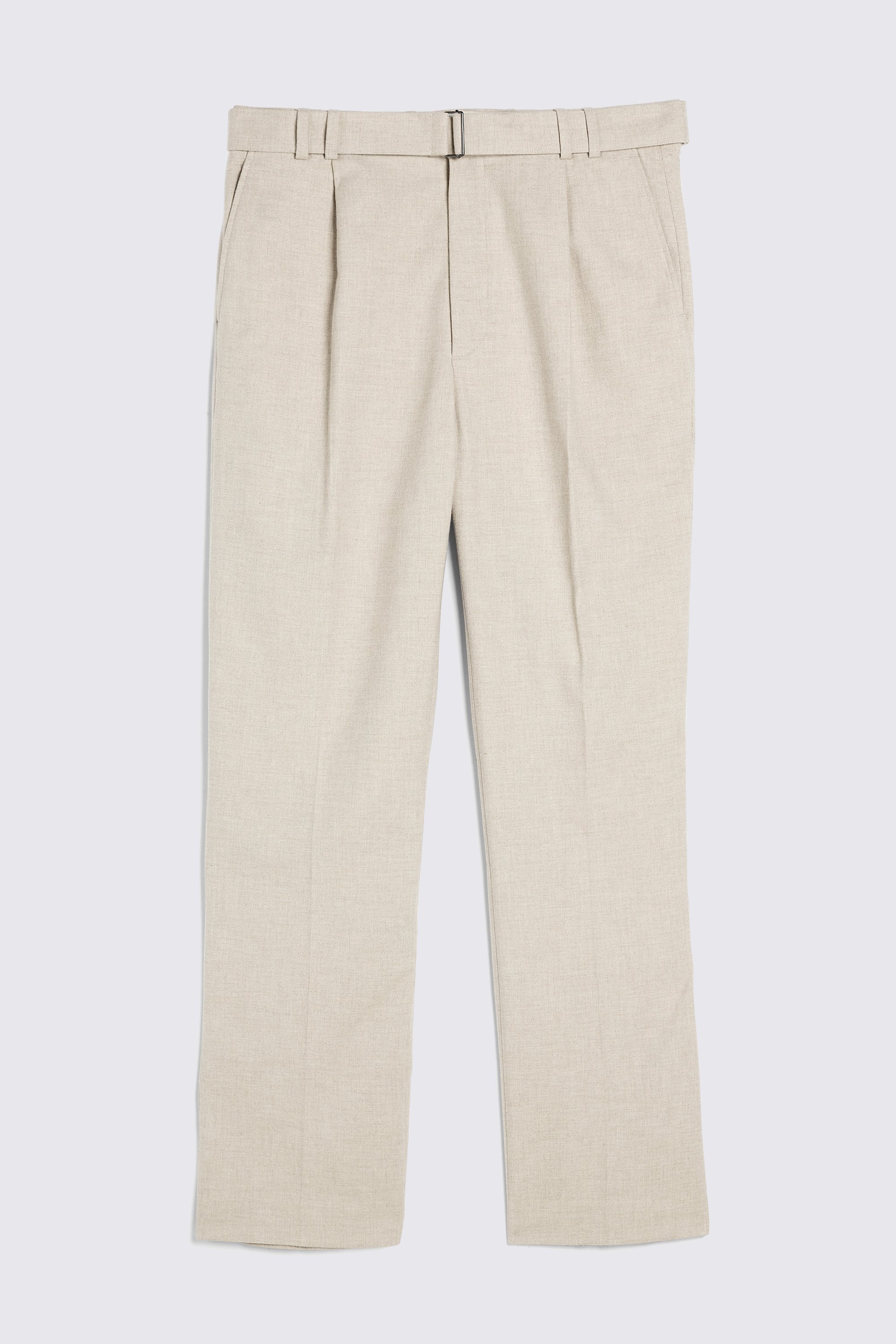 Ecru Belted Flannel Pants