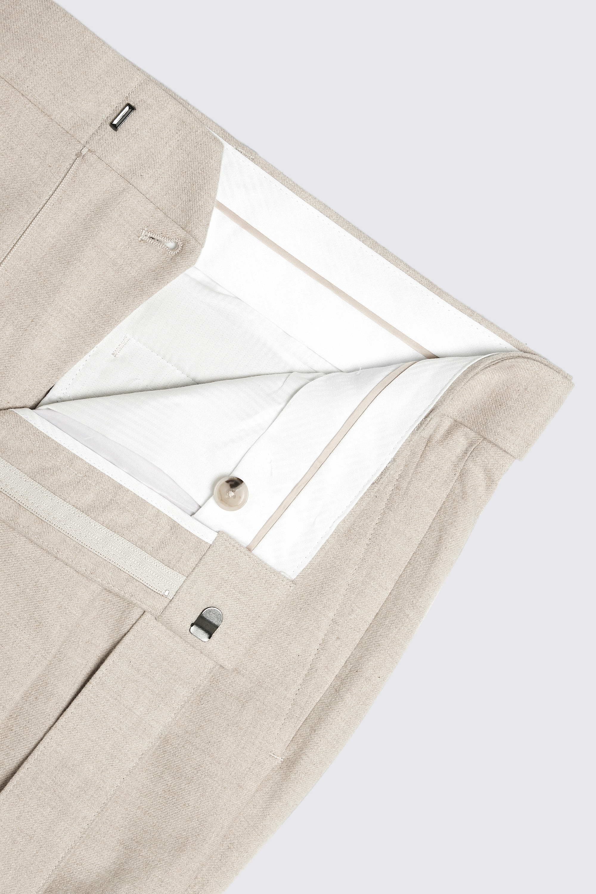 Ecru Belted Flannel Pants
