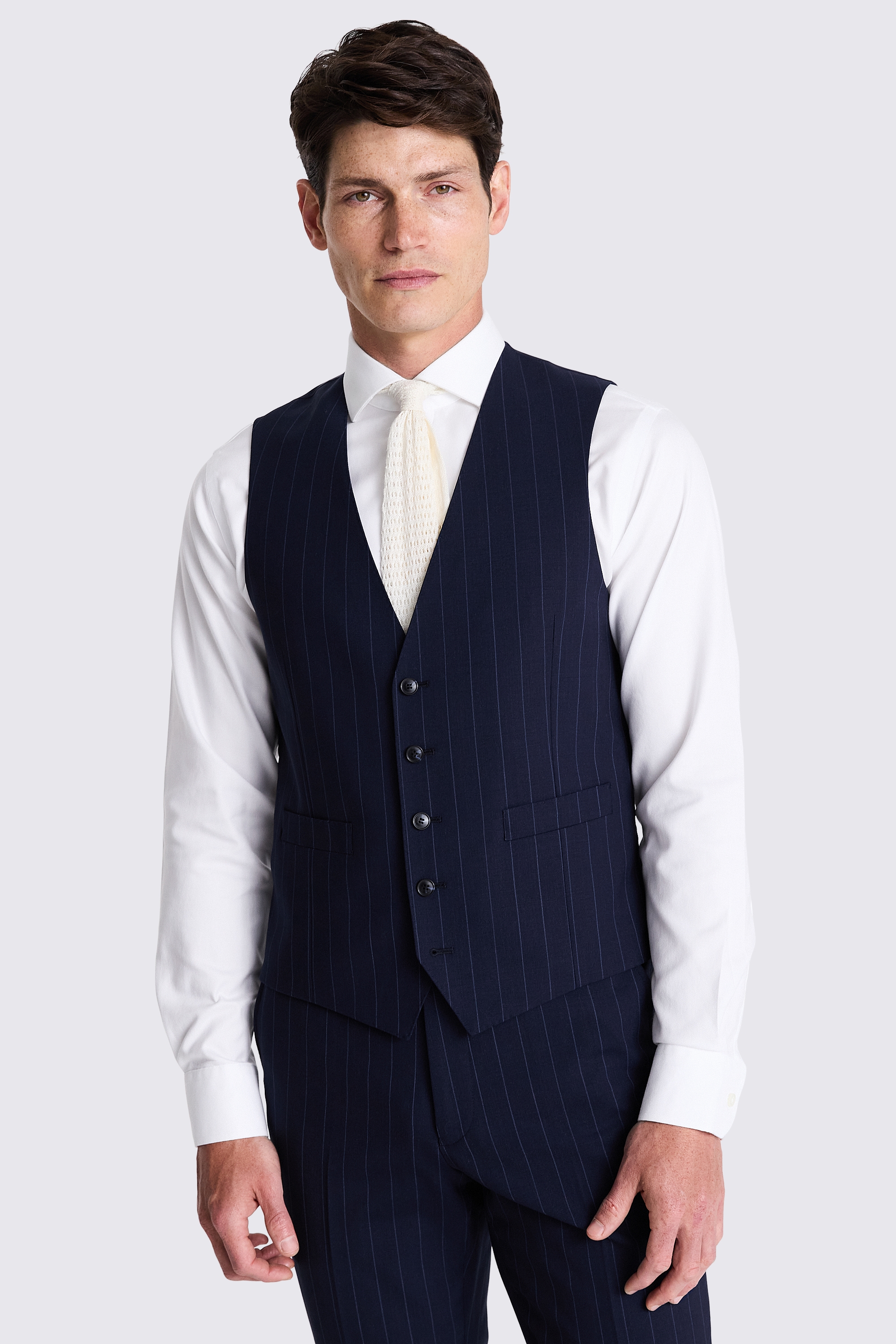 Tailored Fit Navy Stripe Performance Waistcoat