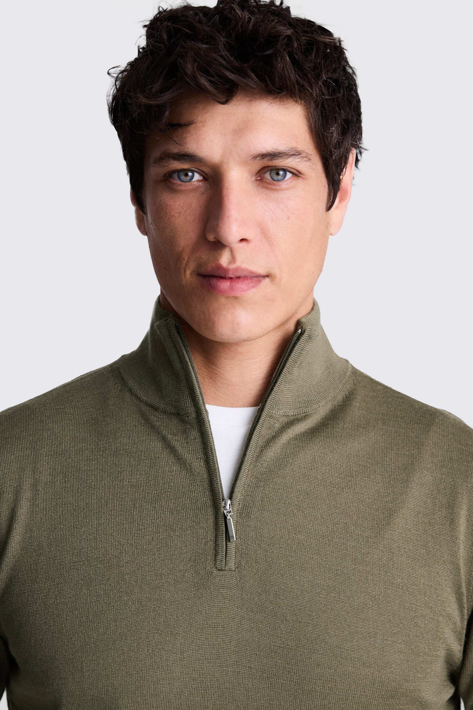 Olive Merino Zip-Neck Jumper | Buy Online at Moss