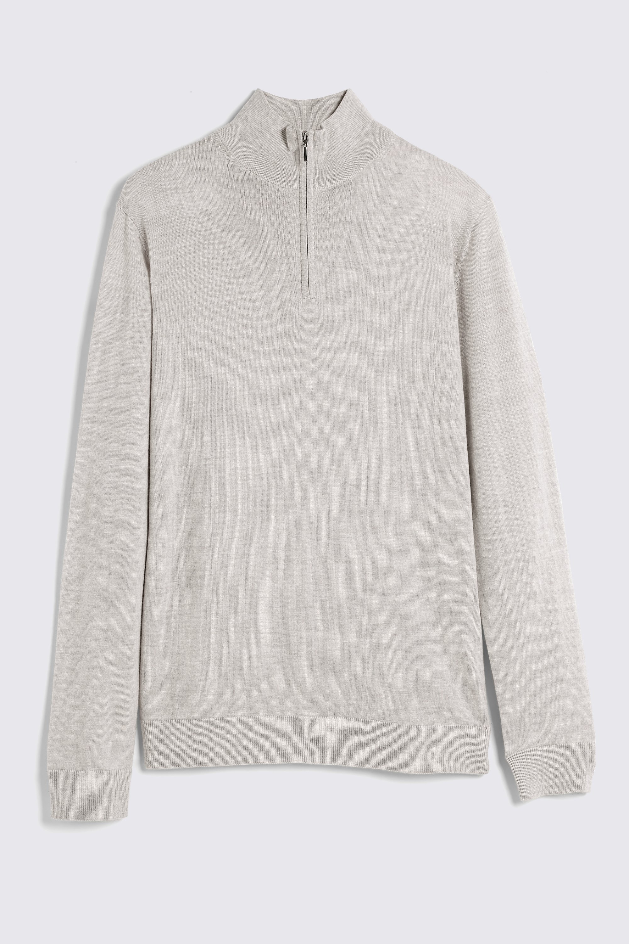 Oatmeal Merino-Blend Zip-Neck Jumper