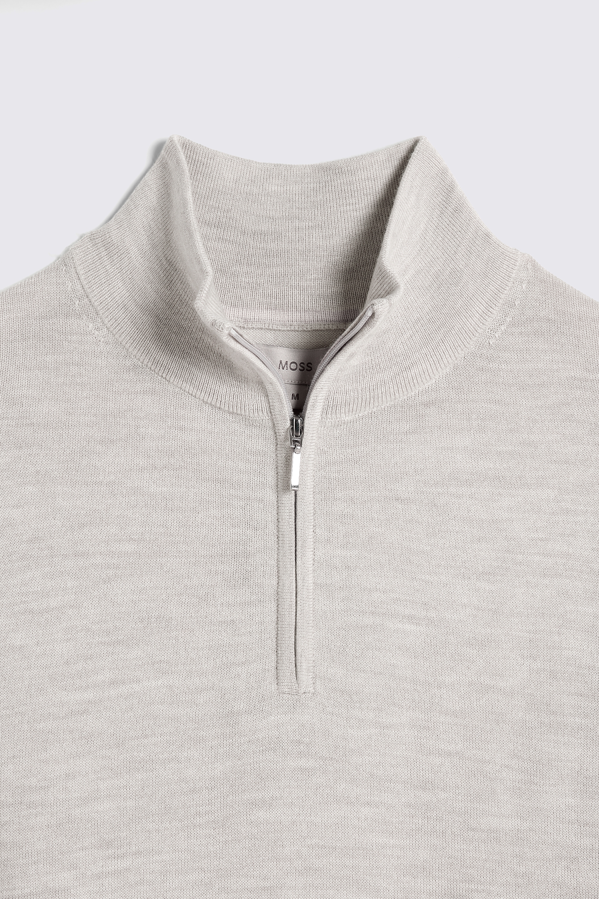 Oatmeal Merino-Blend Zip-Neck Jumper
