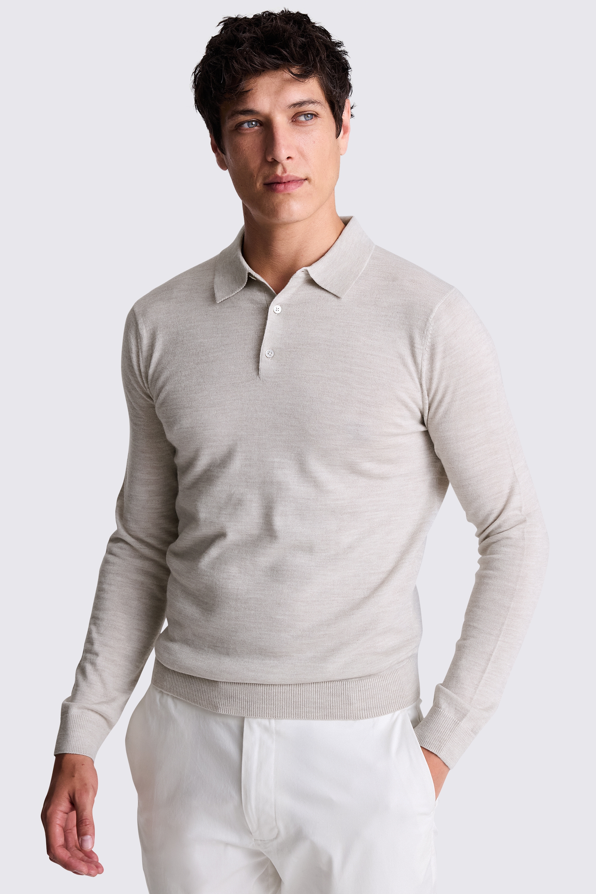 Oatmeal Merino Polo Shirt
