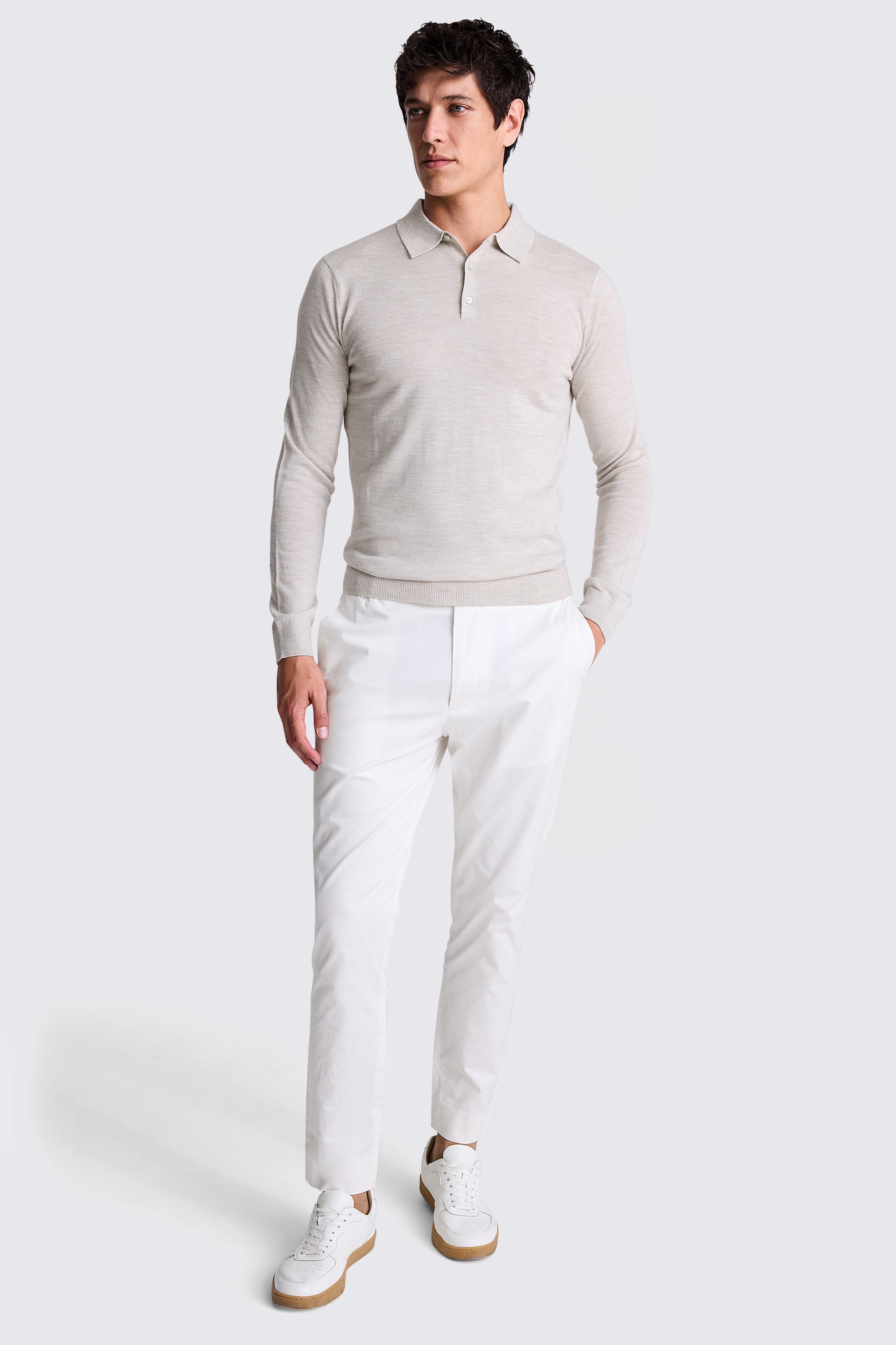 Oatmeal Merino Polo Shirt