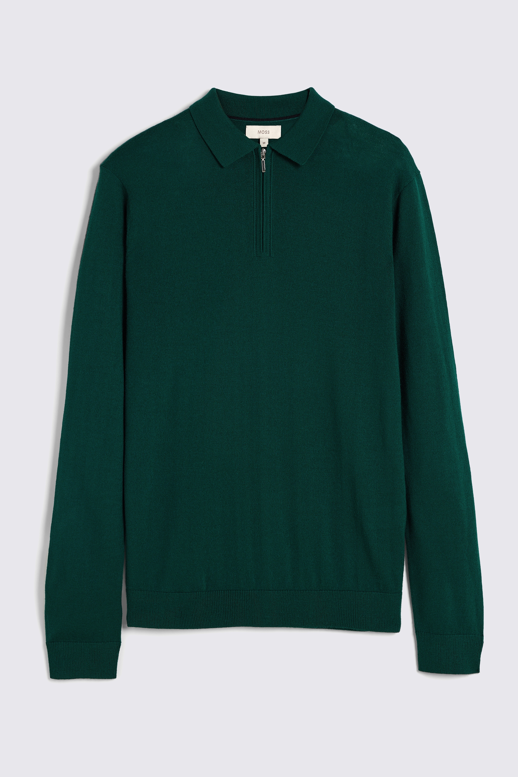 Emerald Green Merino Zip-Neck Polo Shirt
