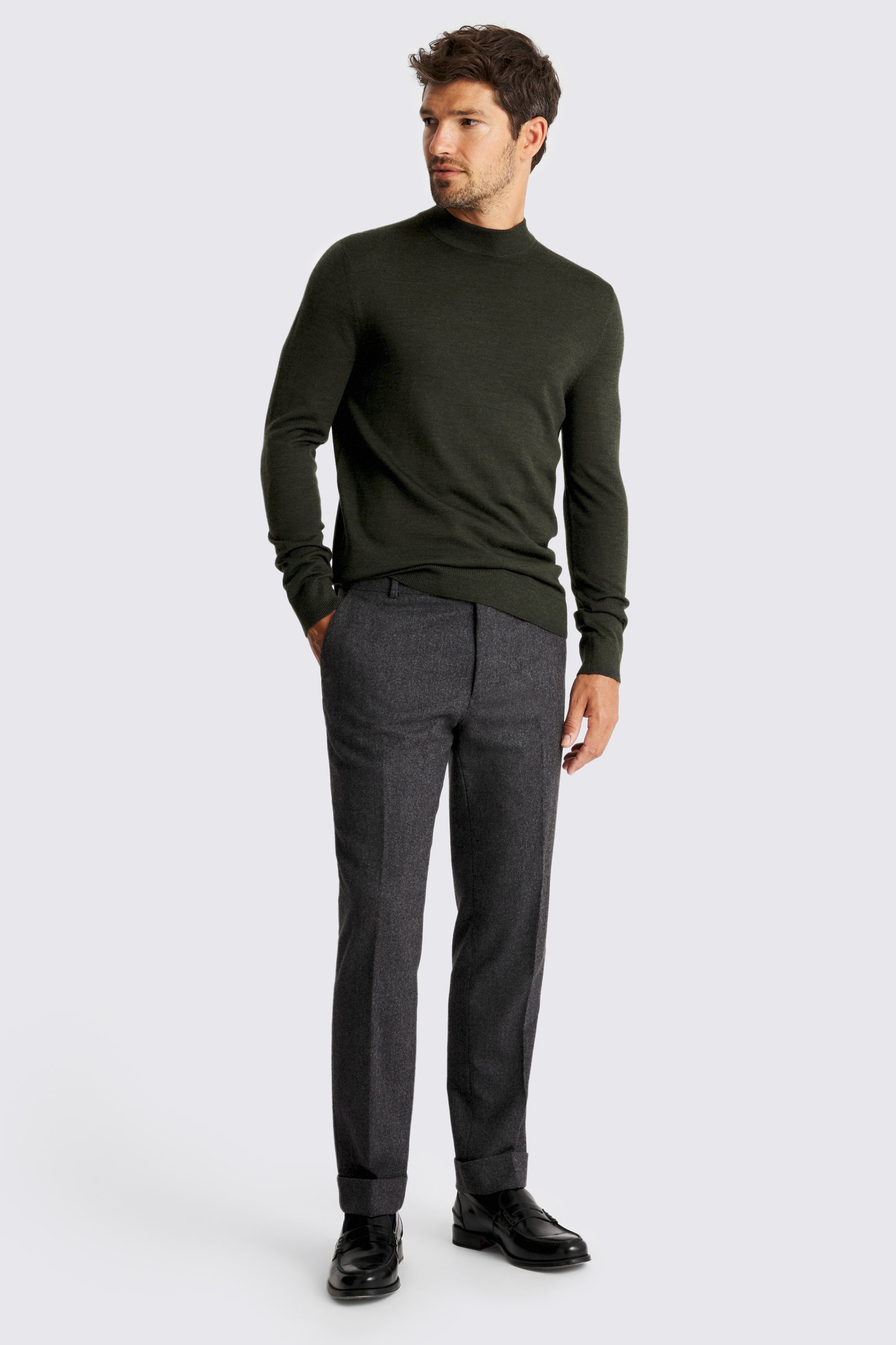 Khaki Merino Mock-Neck Jumper