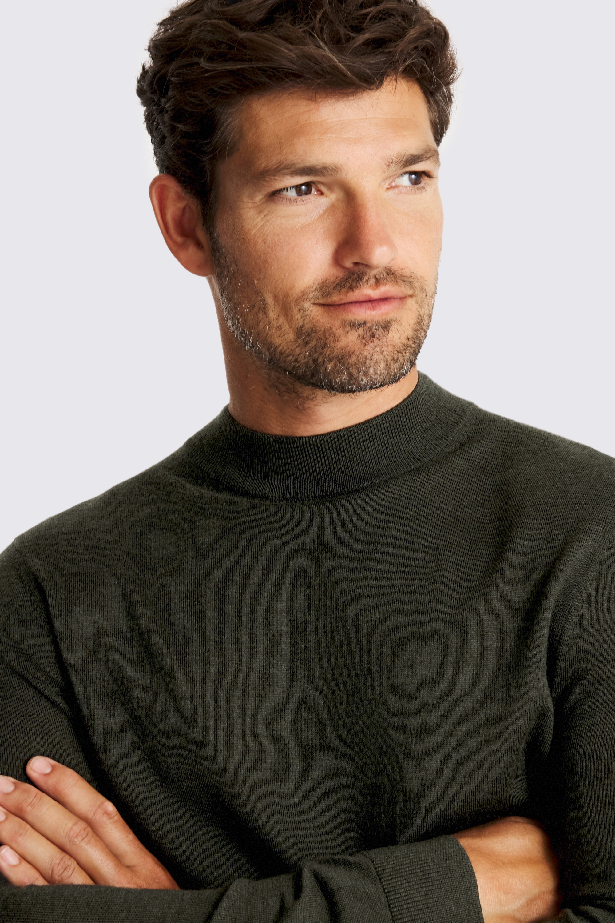 Khaki Merino Mock-Neck Jumper