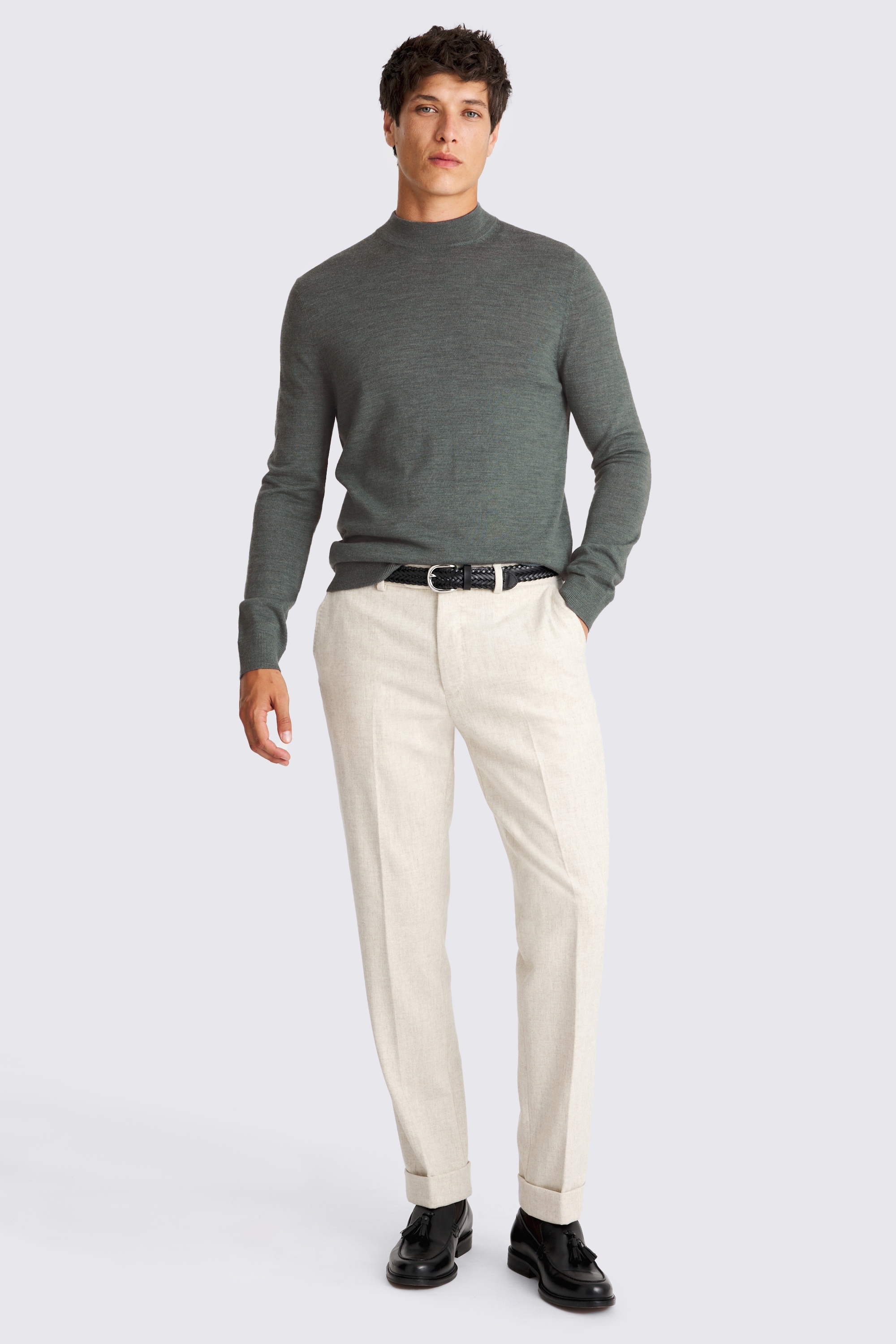Mid Teal Merino-Blend Mock Neck Jumper
